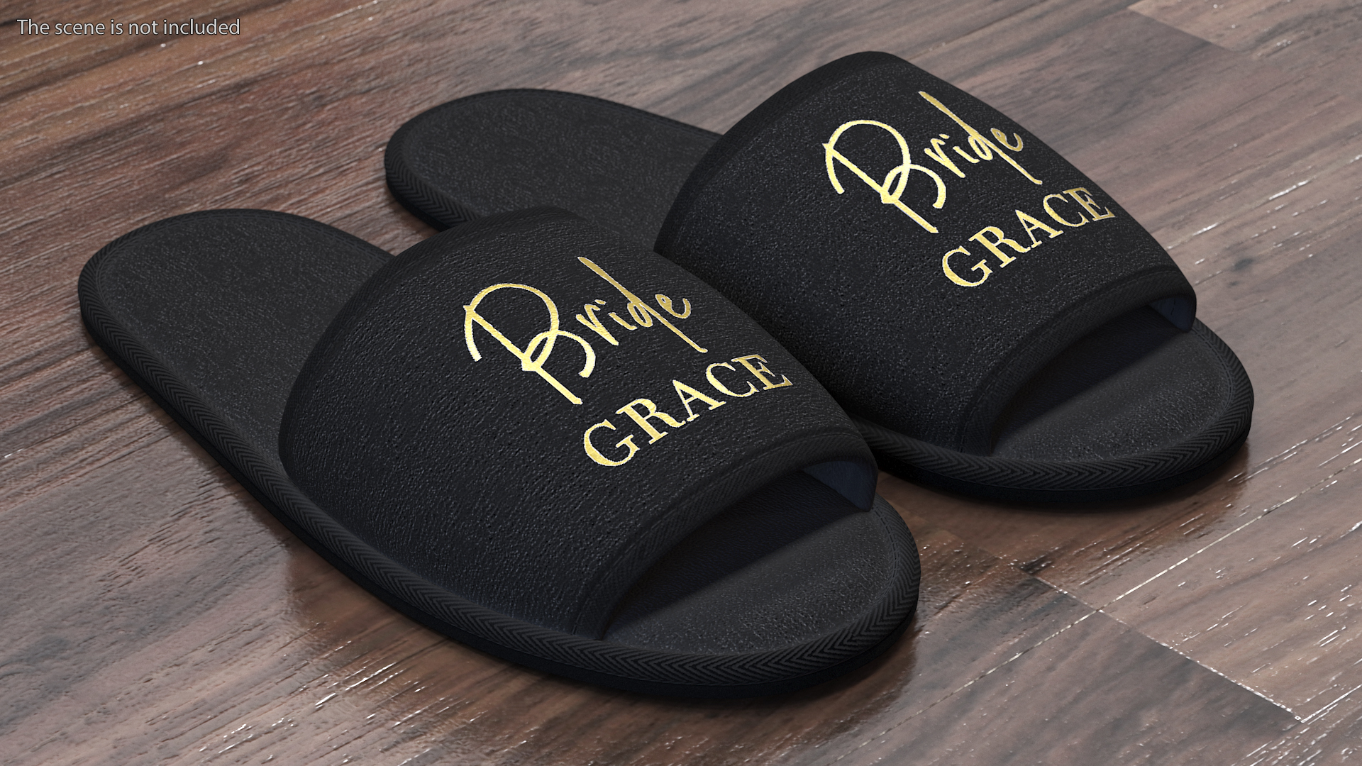 3D Bride Grace Slippers Black