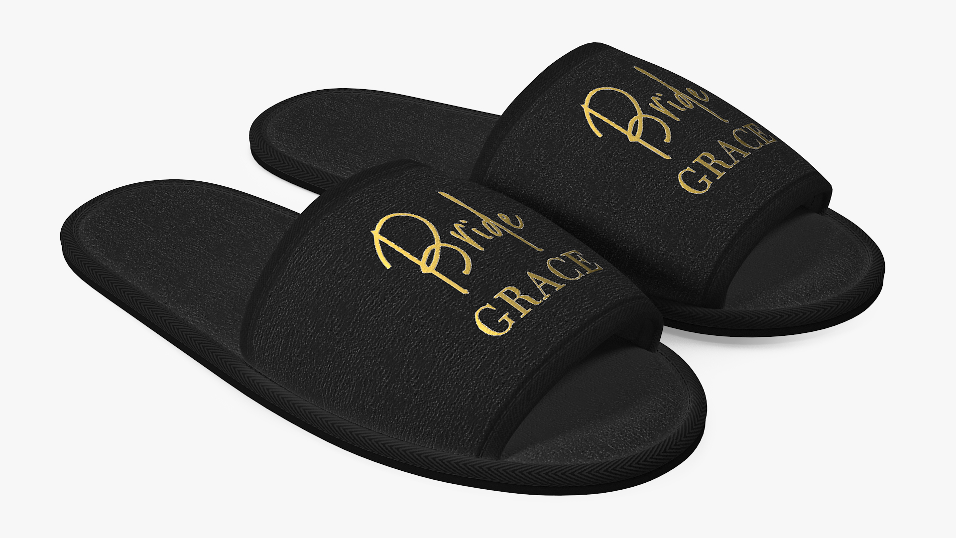3D Bride Grace Slippers Black