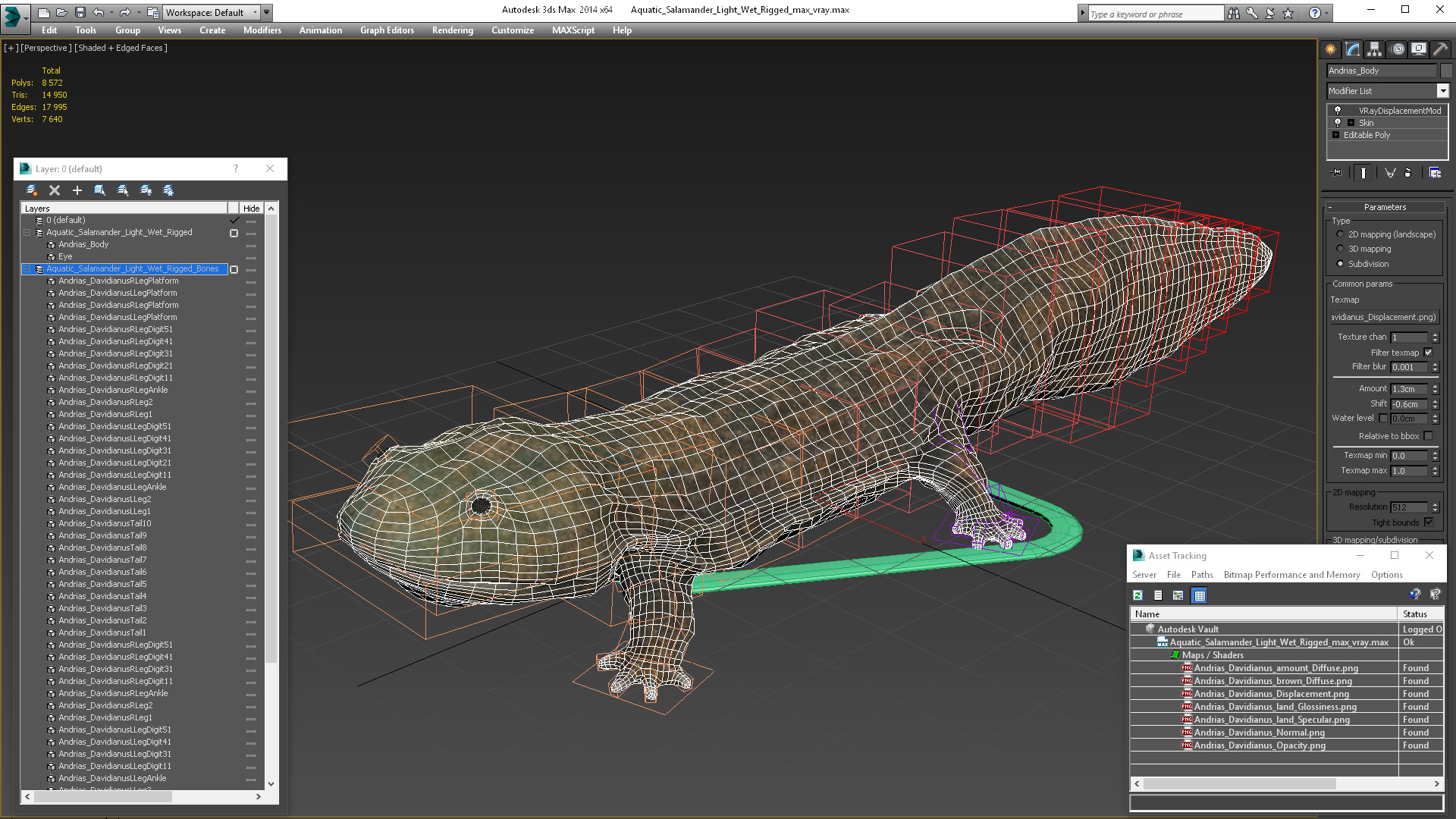 Aquatic Salamander Light Wet Rigged for Maya 3D model