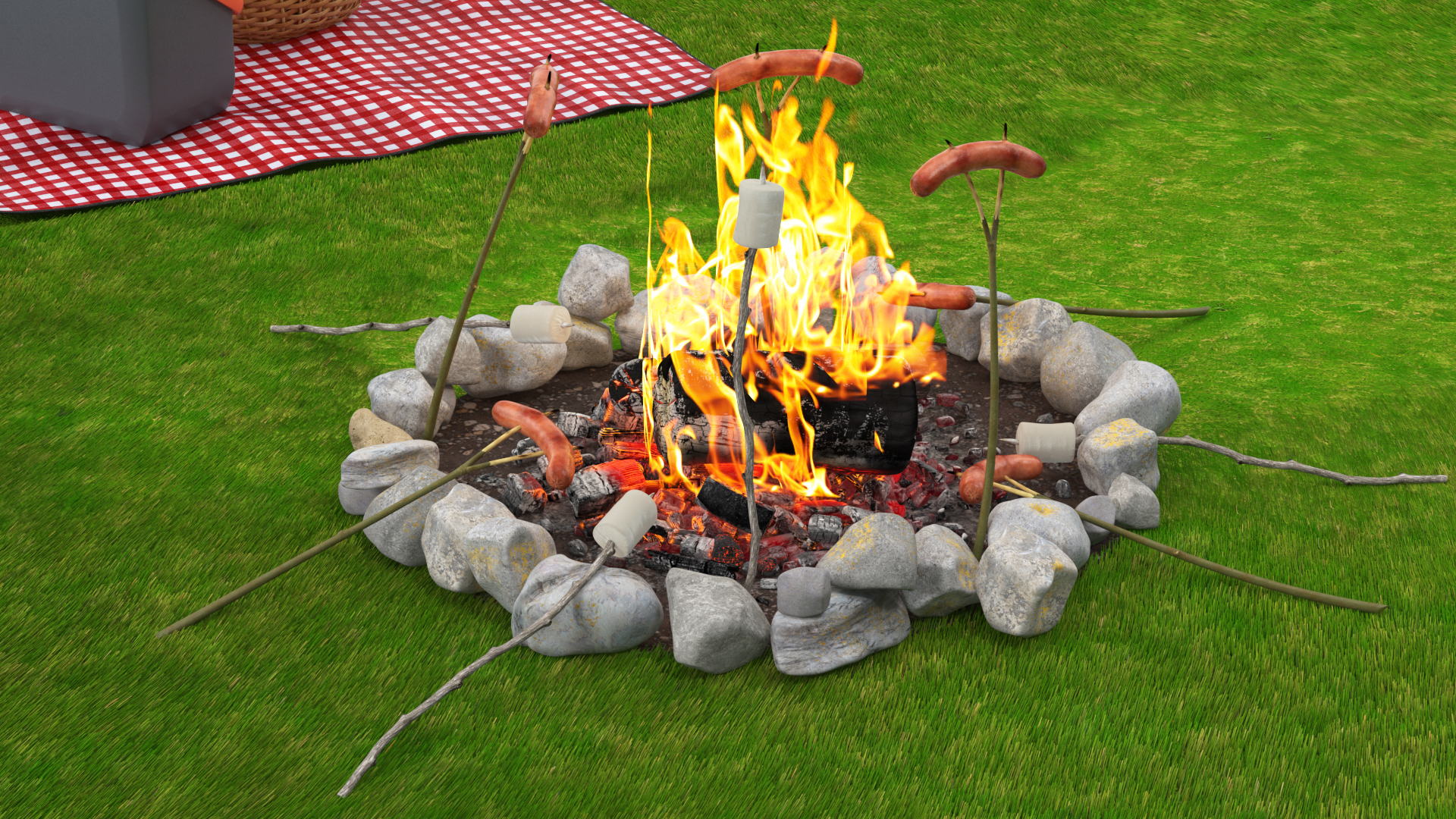 Picnic Food with Campfire Fur 3D model