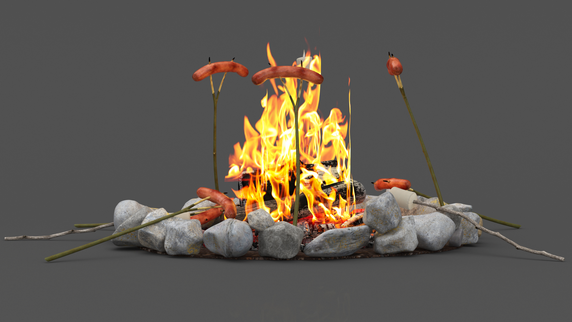 Picnic Food with Campfire Fur 3D model