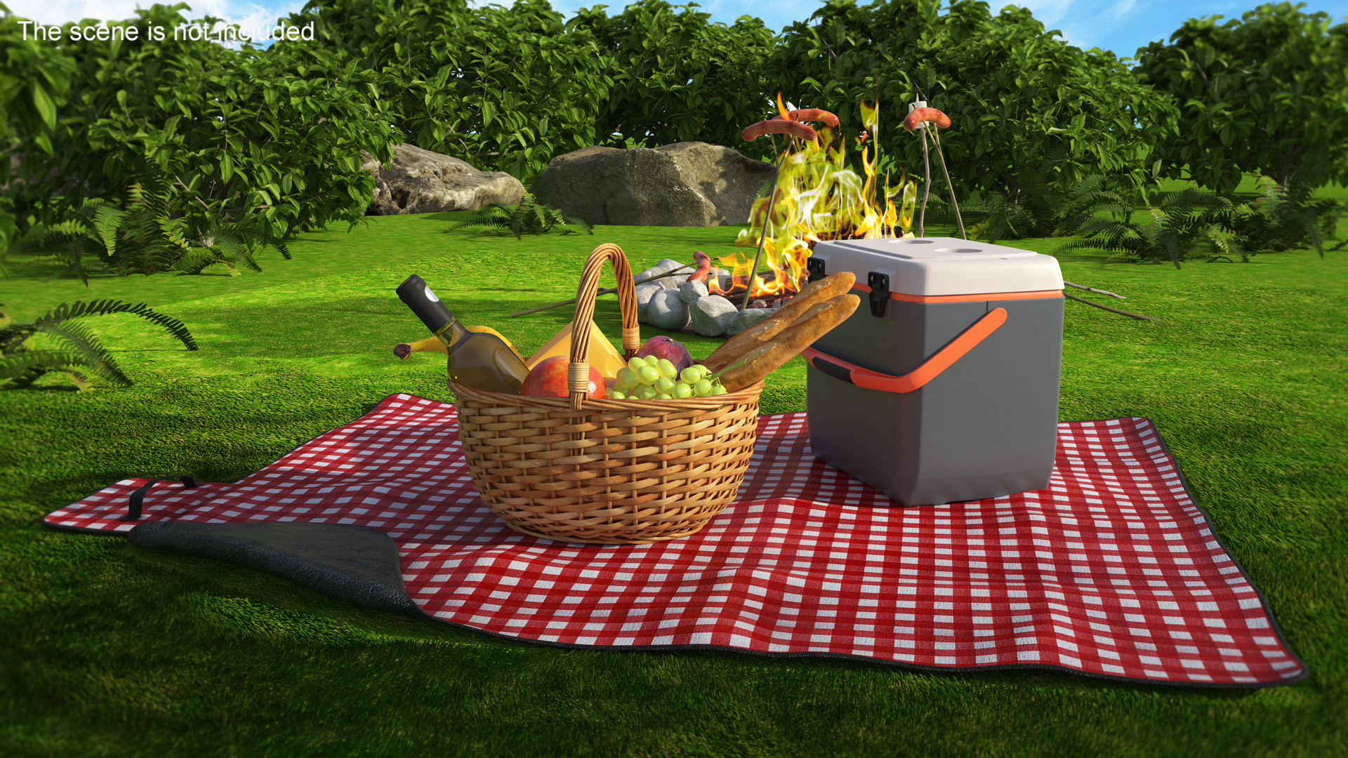 Picnic Food with Campfire Fur 3D model