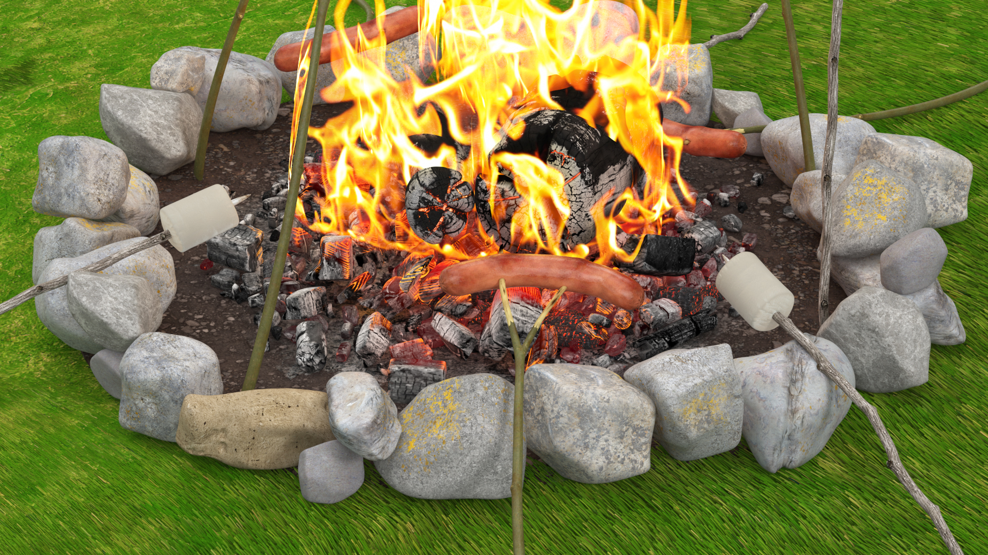 Picnic Food with Campfire Fur 3D model