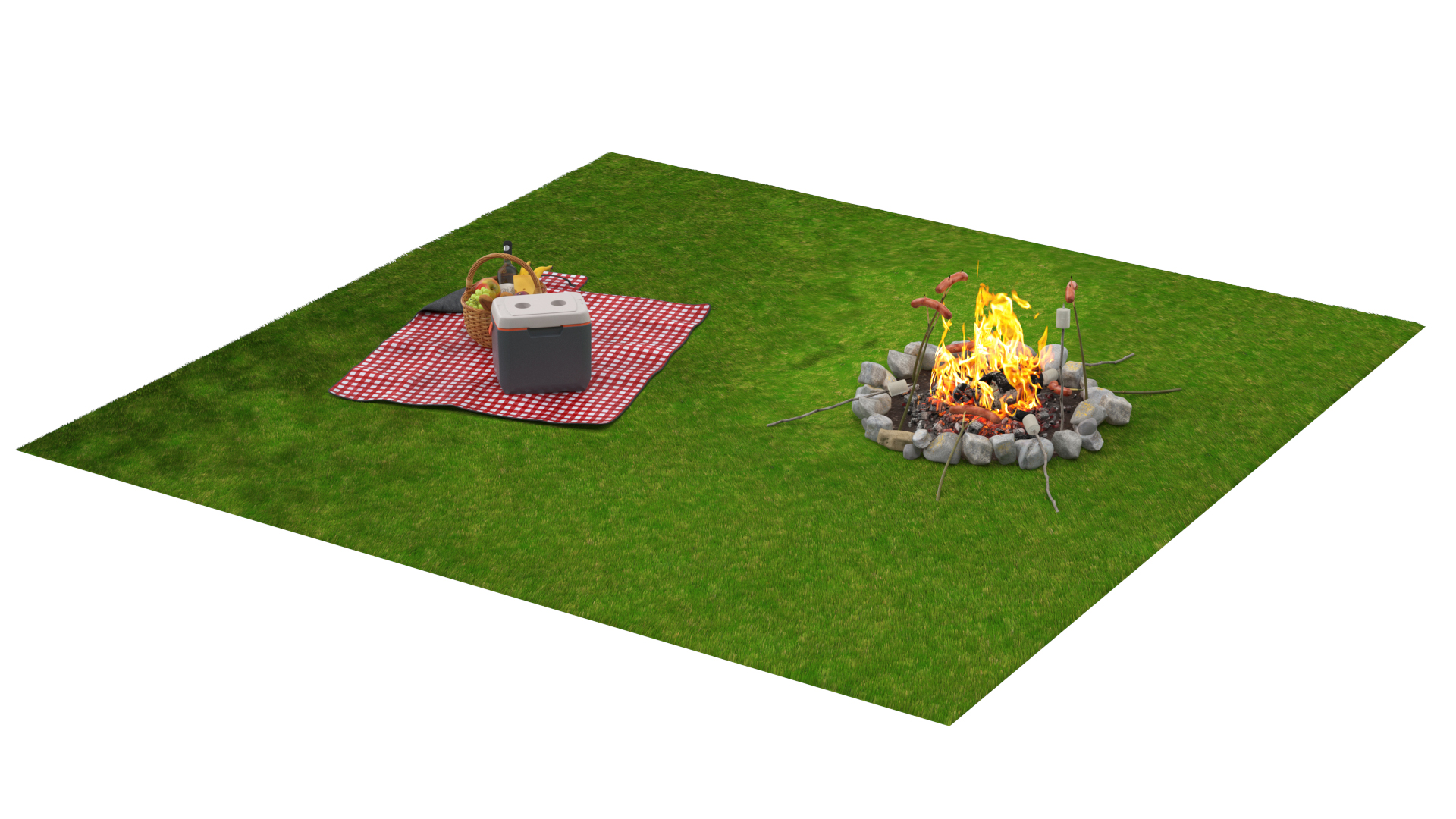 Picnic Food with Campfire Fur 3D model
