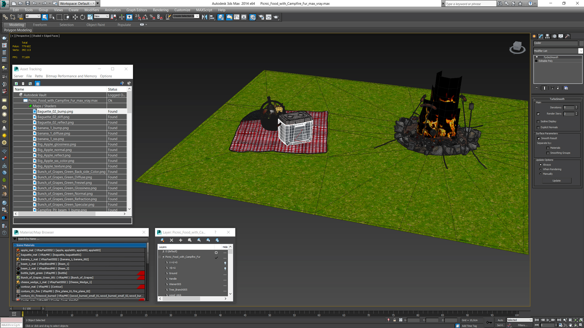 Picnic Food with Campfire Fur 3D model