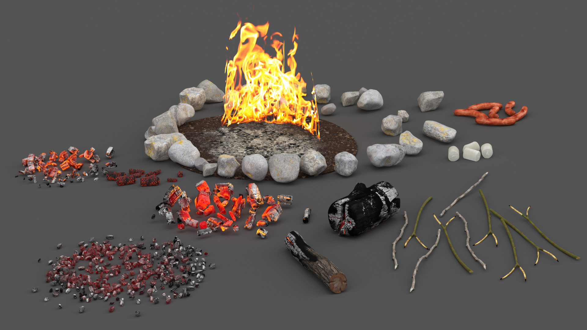 Picnic Food with Campfire Fur 3D model