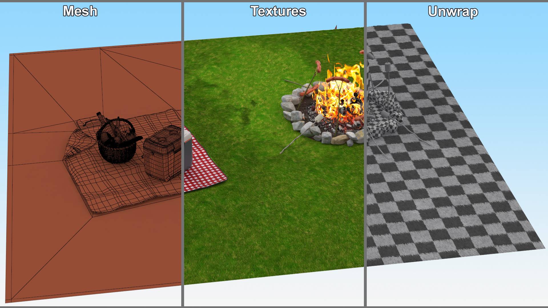 Picnic Food with Campfire Fur 3D model