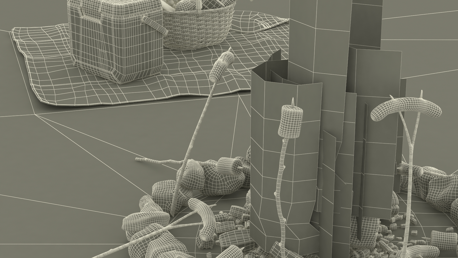 Picnic Food with Campfire Fur 3D model