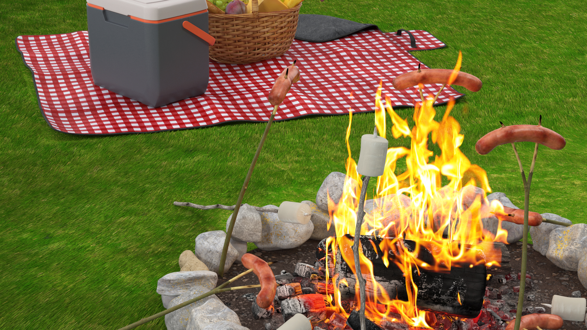 Picnic Food with Campfire Fur 3D model