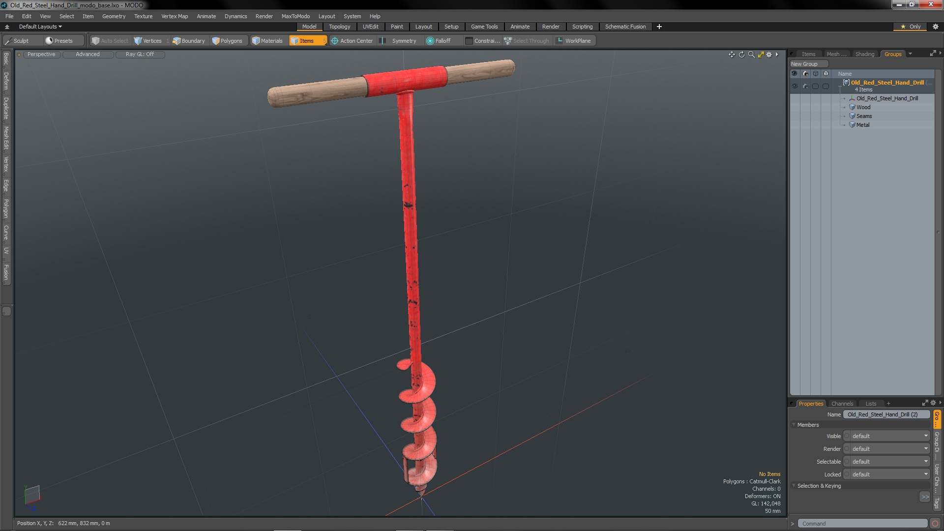 Old Red Steel Hand Drill 3D model