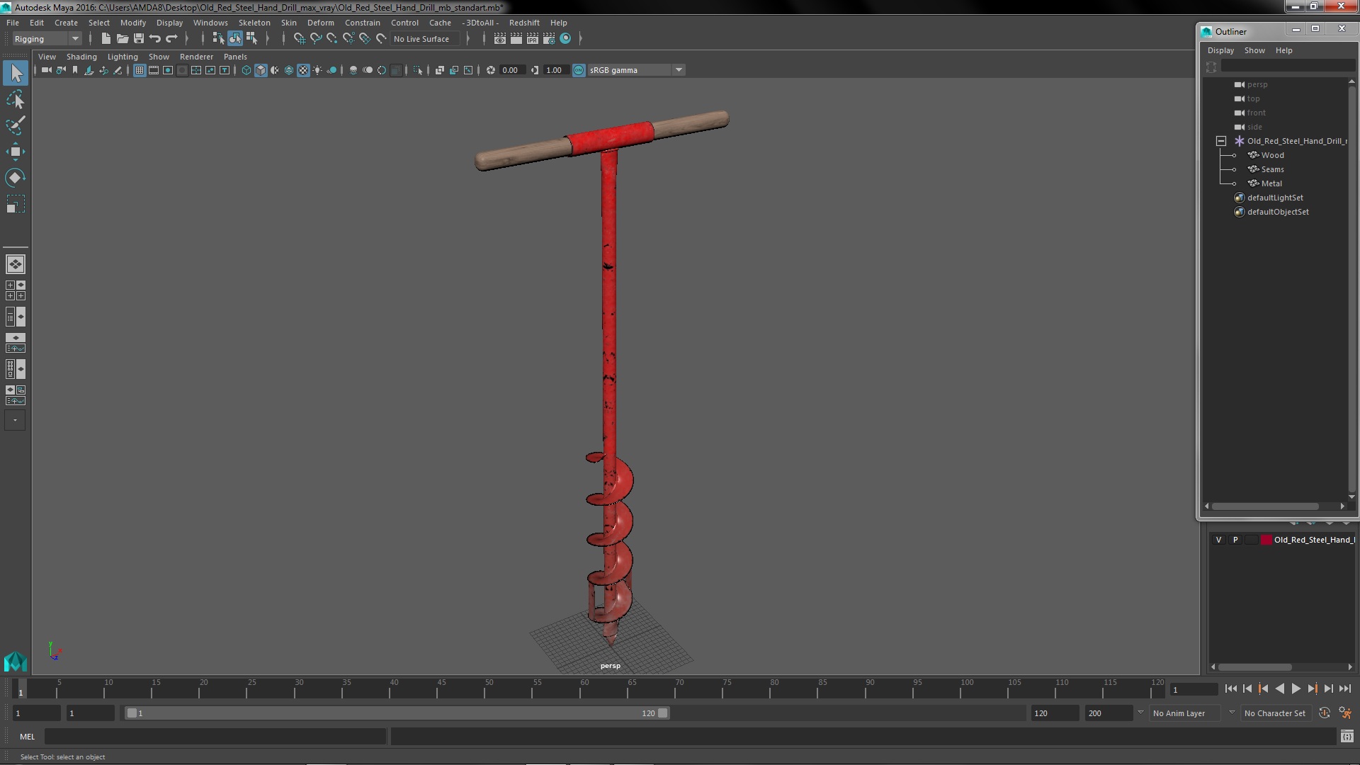 Old Red Steel Hand Drill 3D model