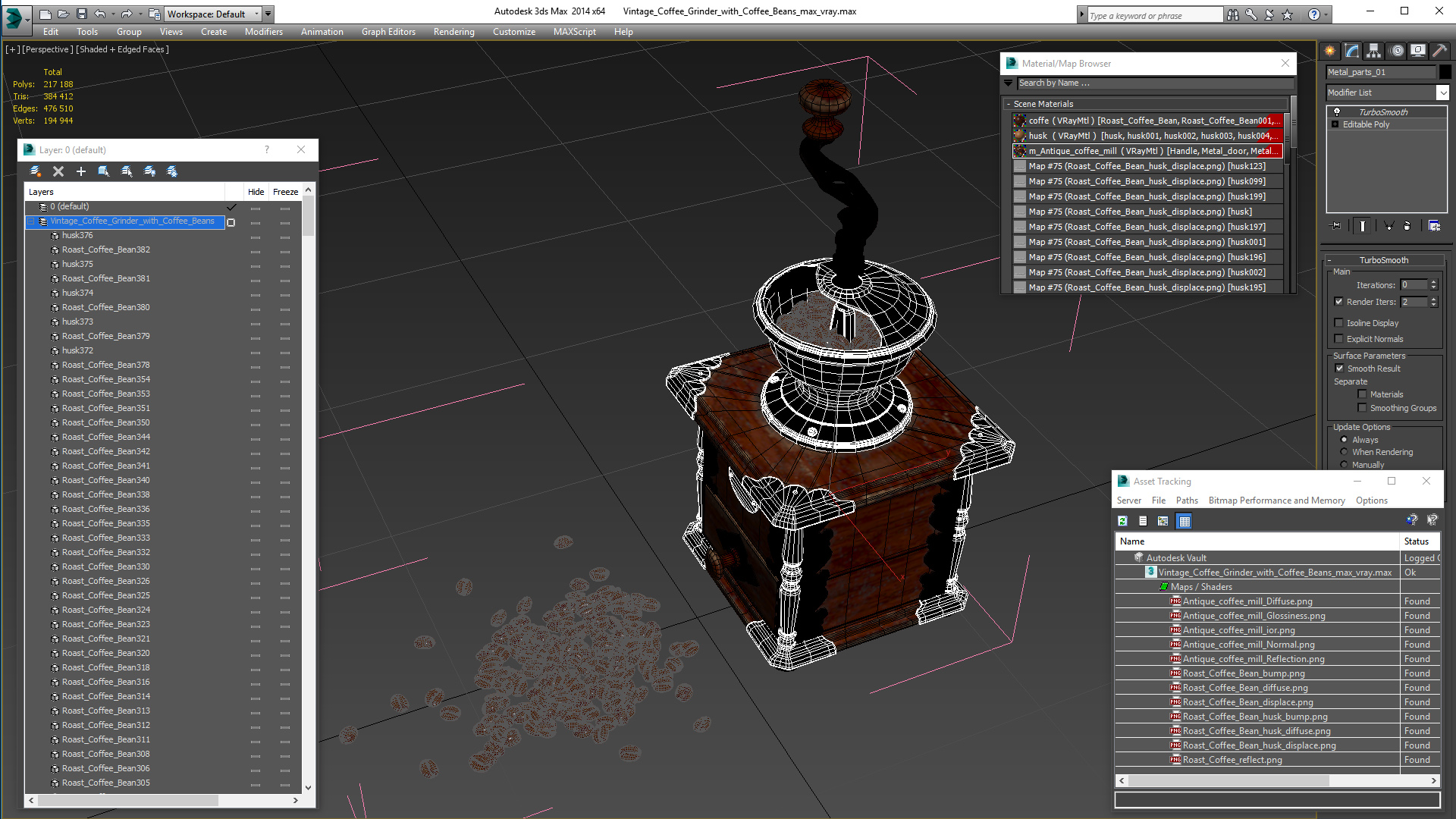 3D model Vintage Coffee Grinder with Coffee Beans