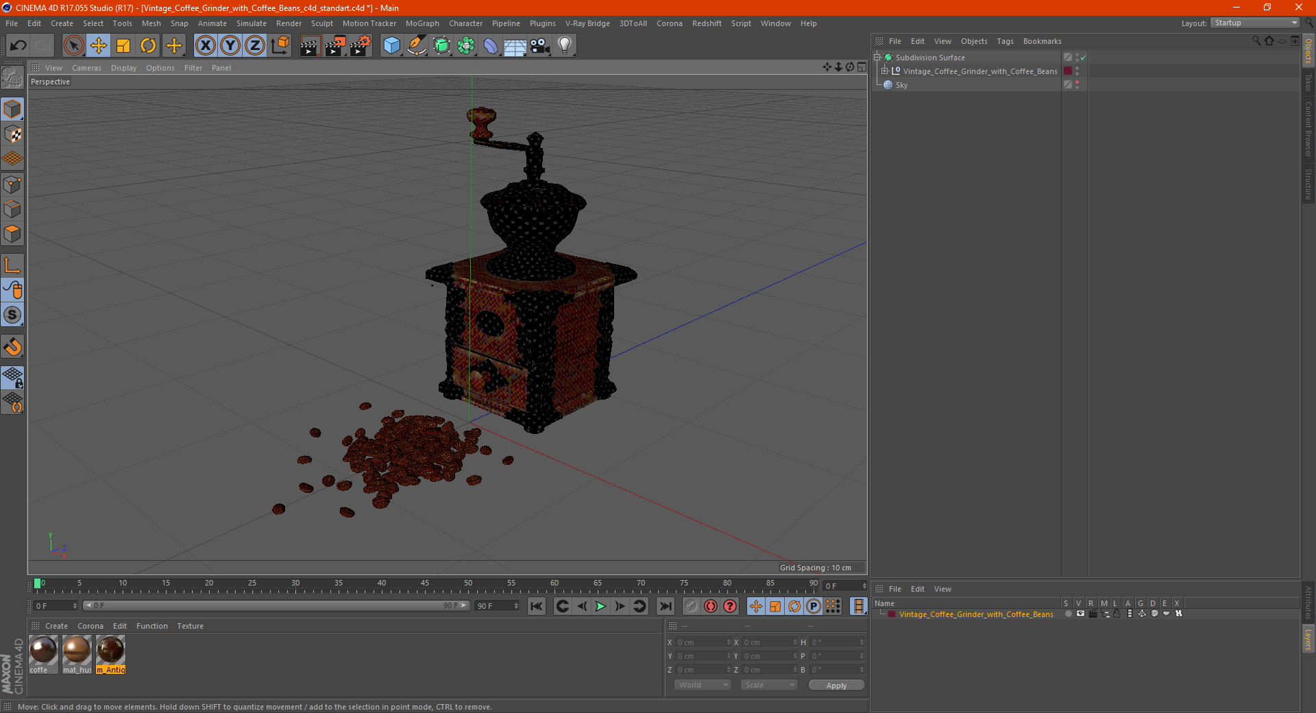 3D model Vintage Coffee Grinder with Coffee Beans