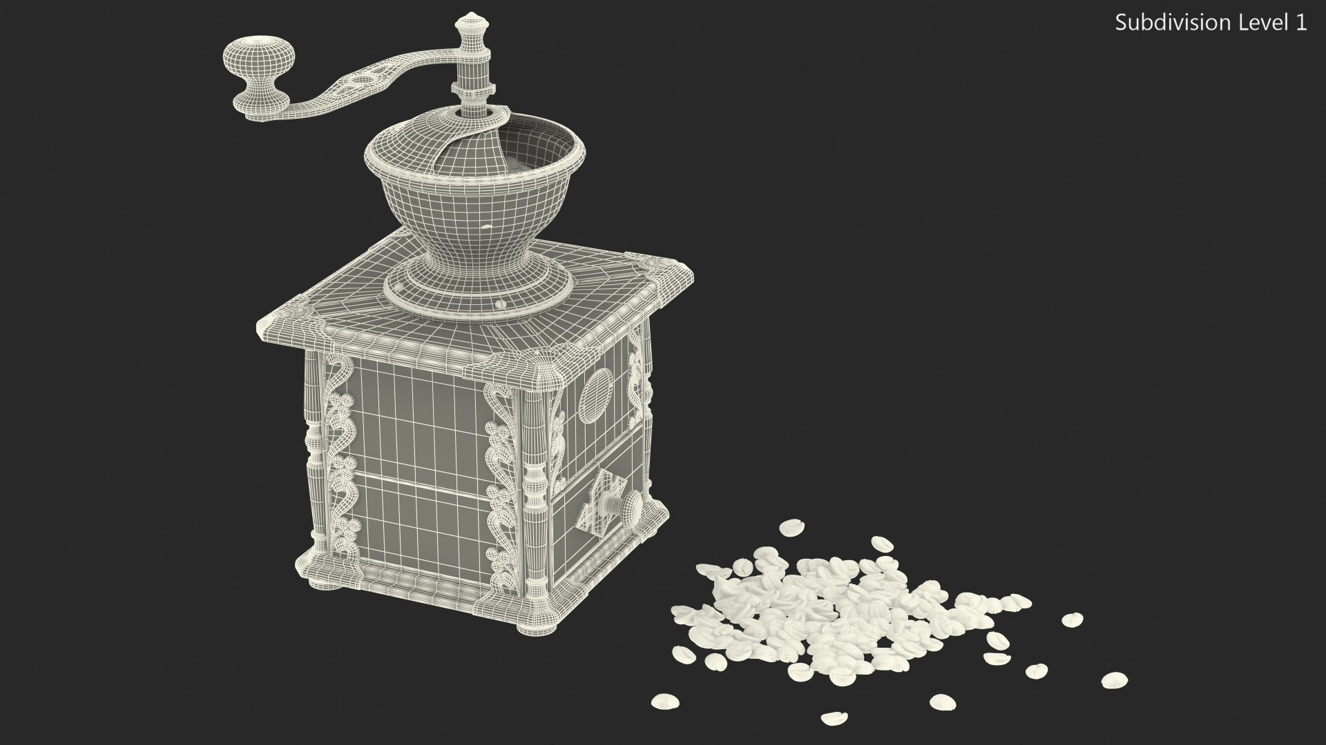 3D model Vintage Coffee Grinder with Coffee Beans
