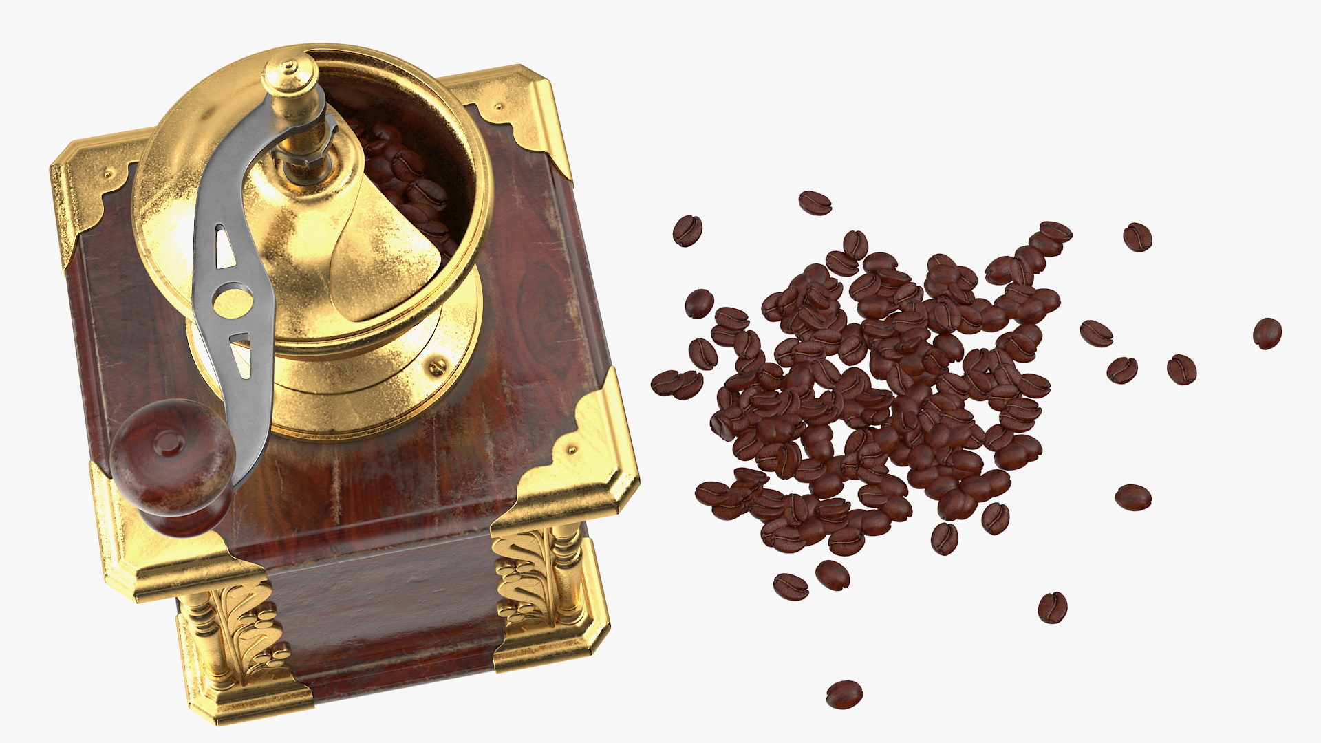 3D model Vintage Coffee Grinder with Coffee Beans