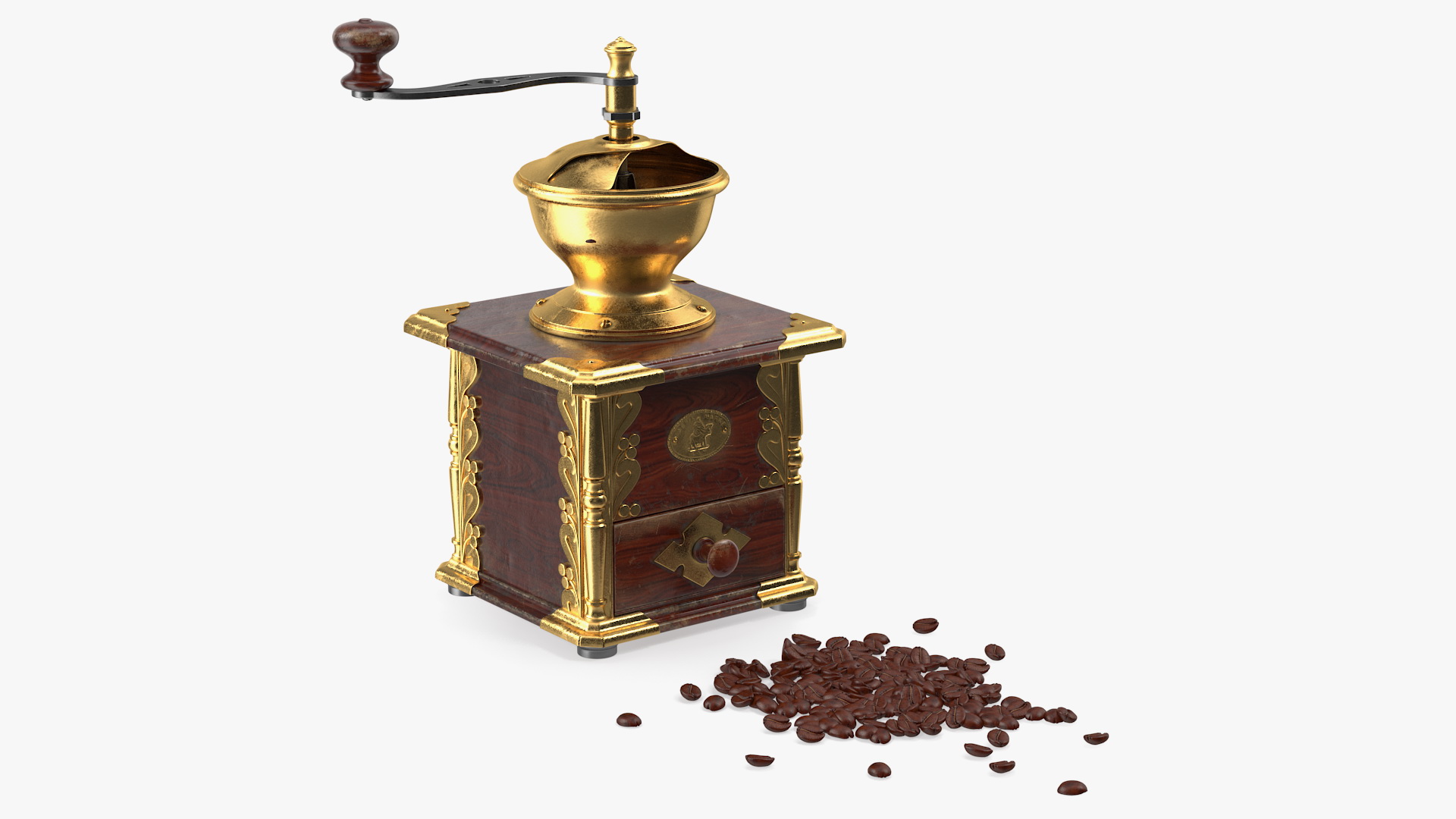 3D model Vintage Coffee Grinder with Coffee Beans