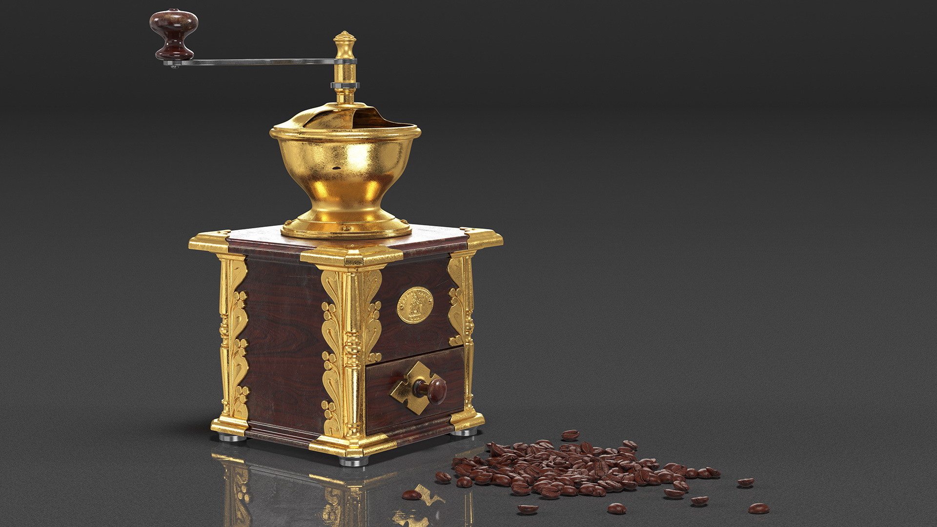 3D model Vintage Coffee Grinder with Coffee Beans