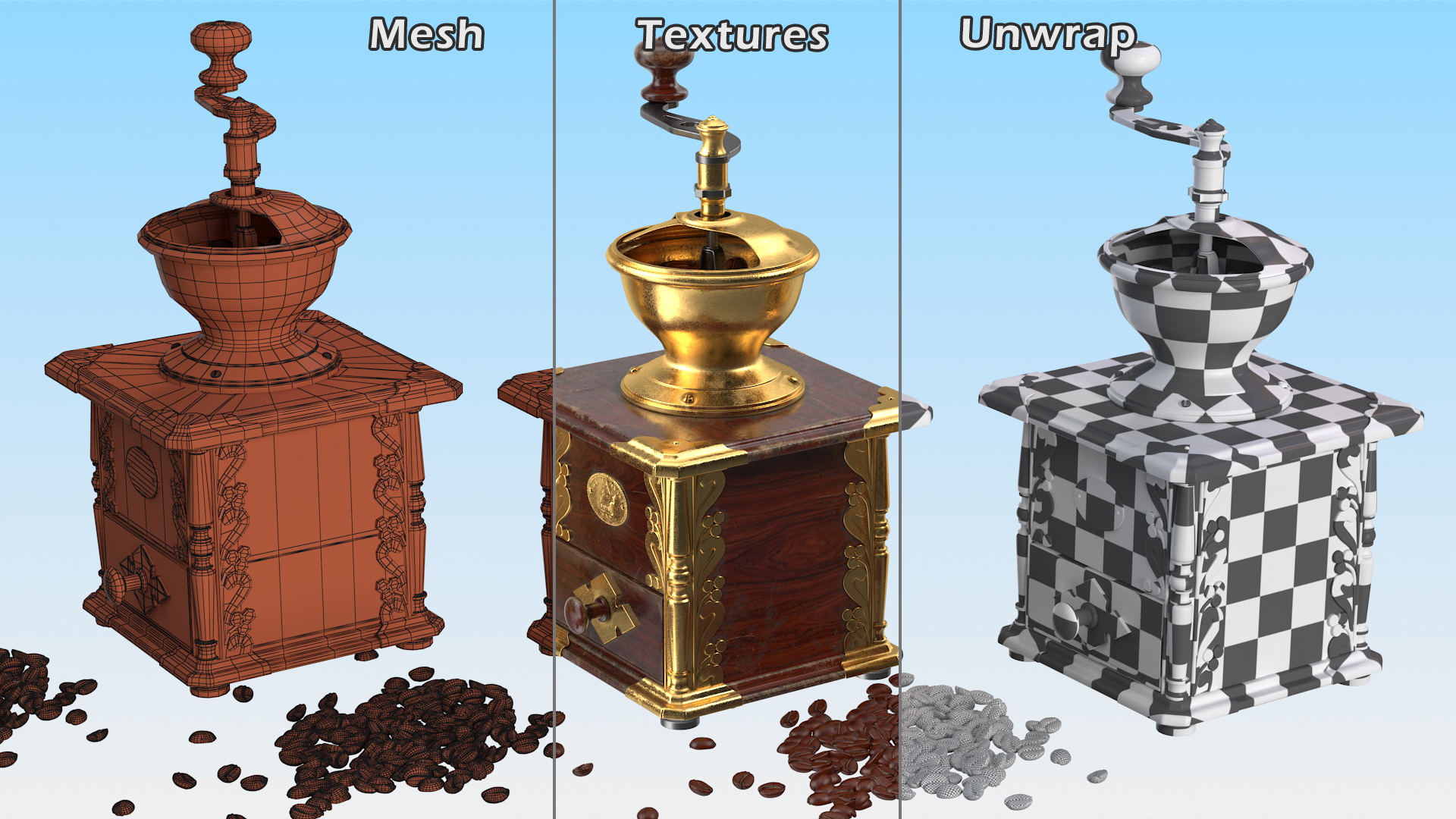 3D model Vintage Coffee Grinder with Coffee Beans