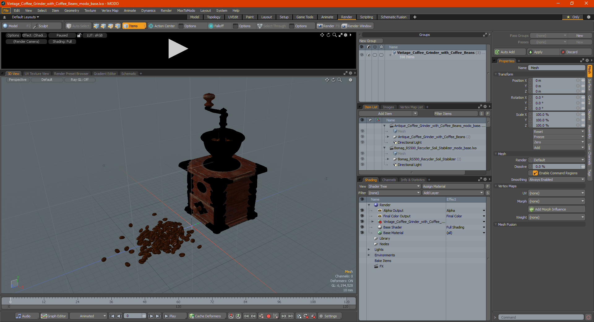 3D model Vintage Coffee Grinder with Coffee Beans