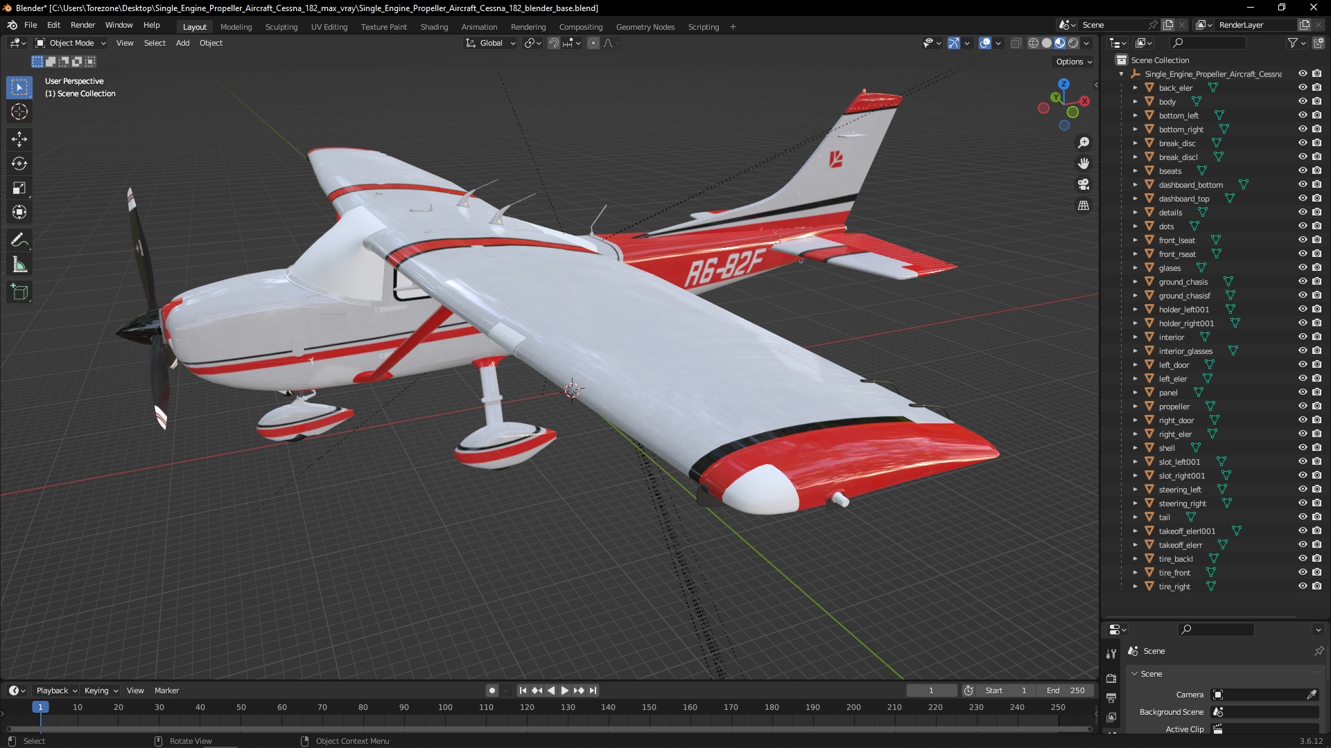 3D Single Engine Propeller Aircraft Cessna 182 model