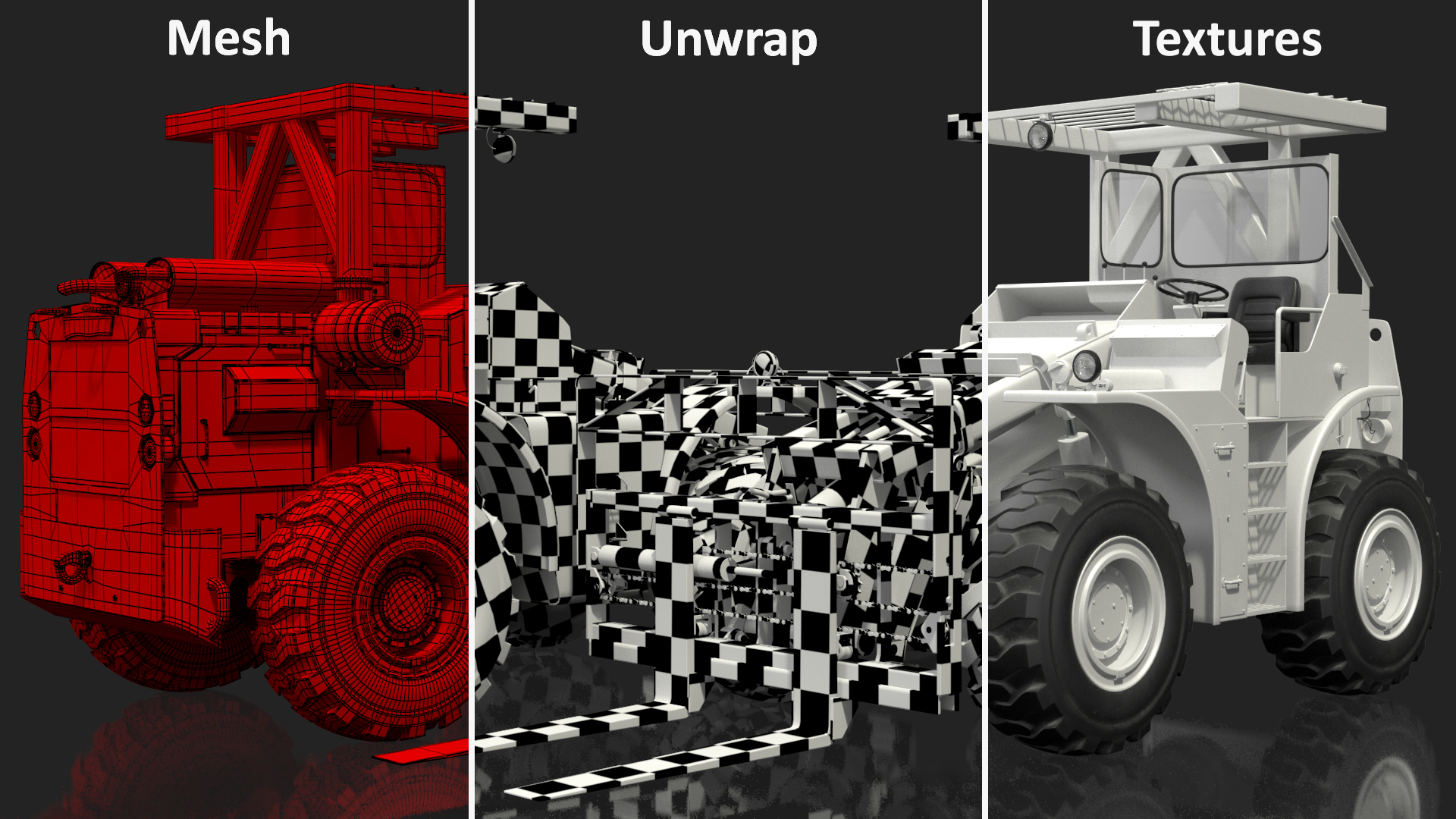 3D model Military Forklift White Rigged