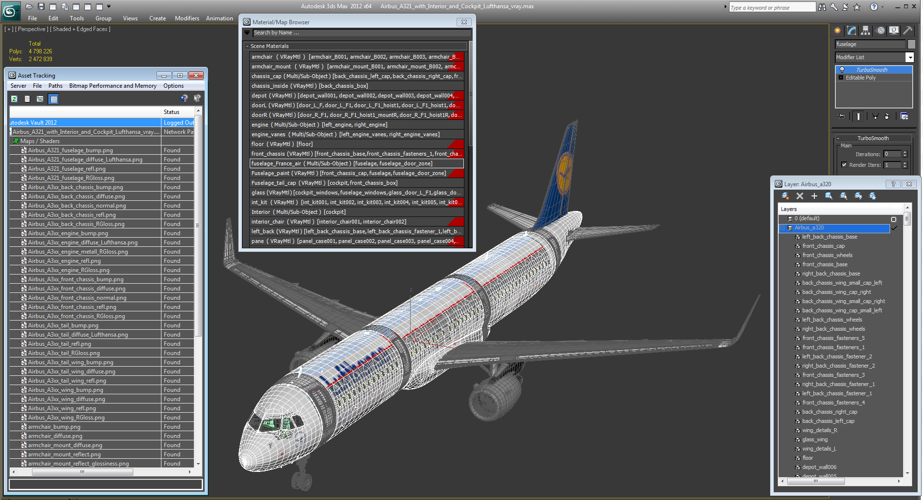 Airbus A321 with Interior and Cockpit Lufthansa 3D