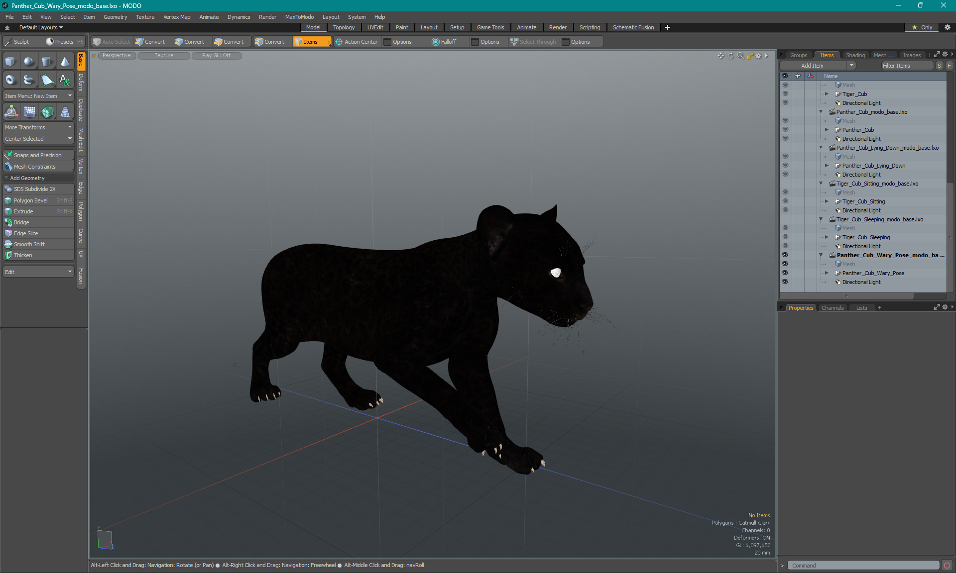 3D Panther Cub Wary Pose
