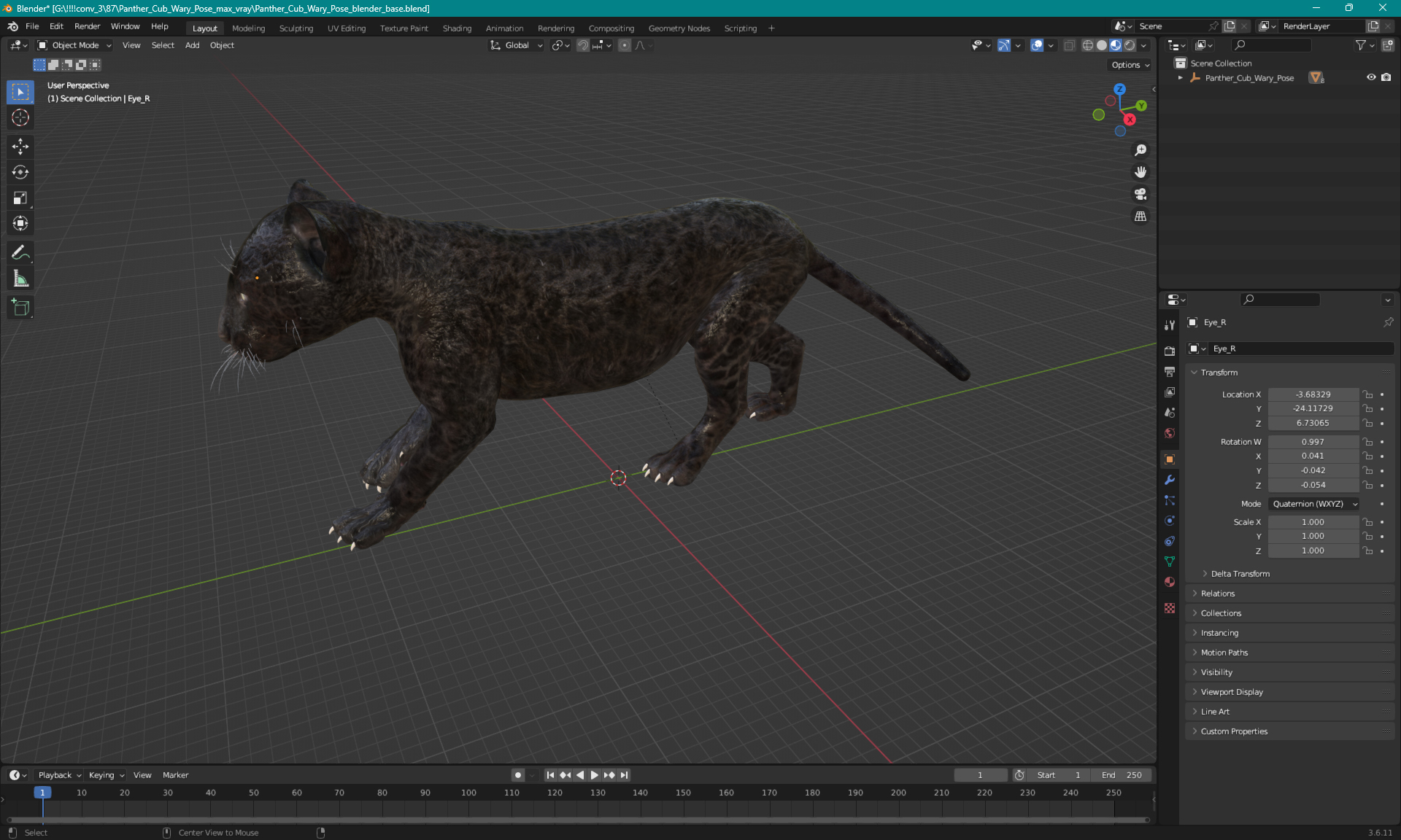 3D Panther Cub Wary Pose