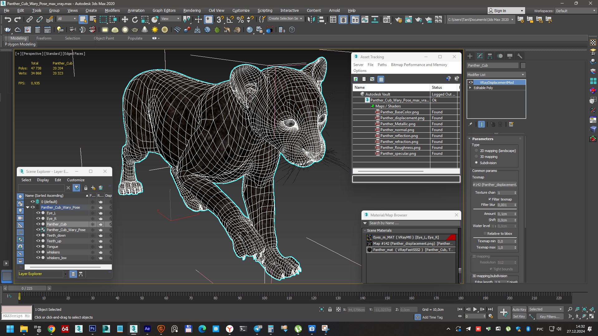 3D Panther Cub Wary Pose