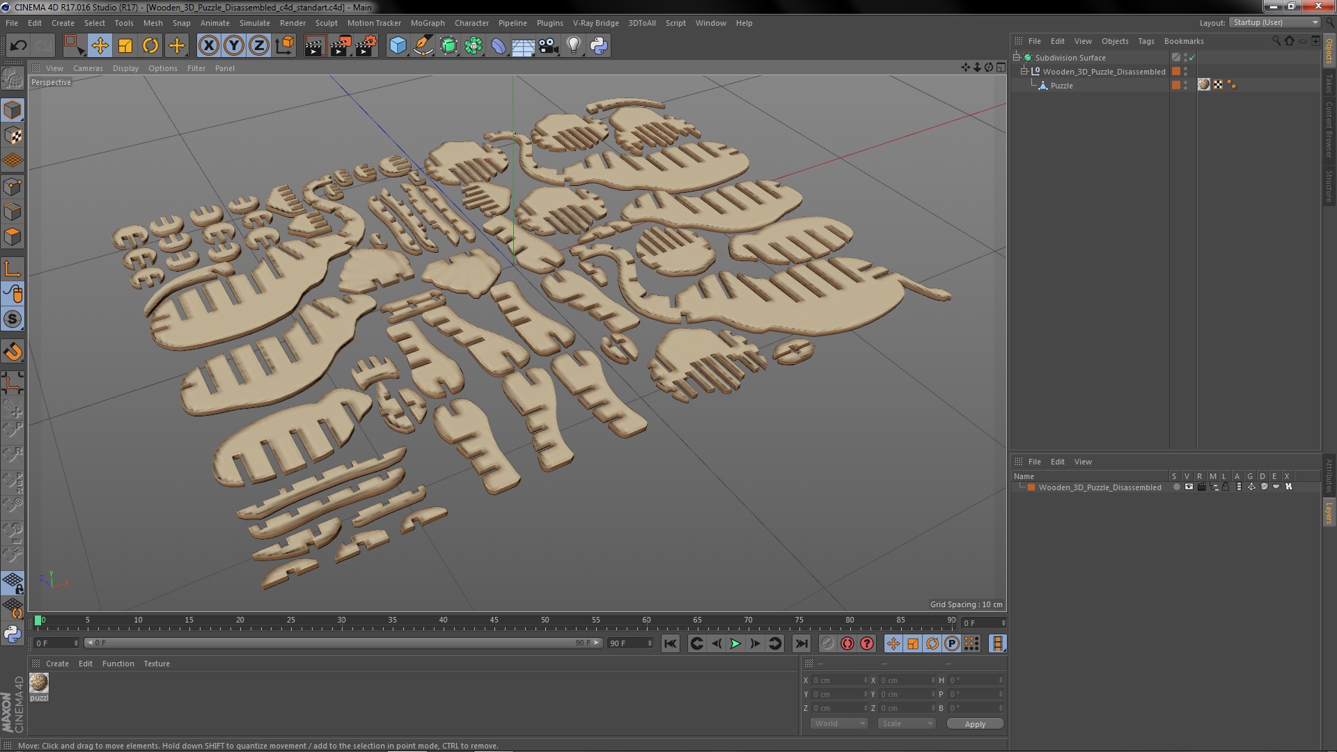 Wooden 3D Puzzle Disassembled 3D model
