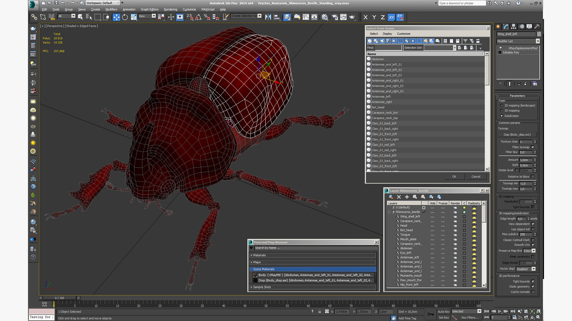 3D model Oryctes Nasicornis Rhinoceros Beetle Standing
