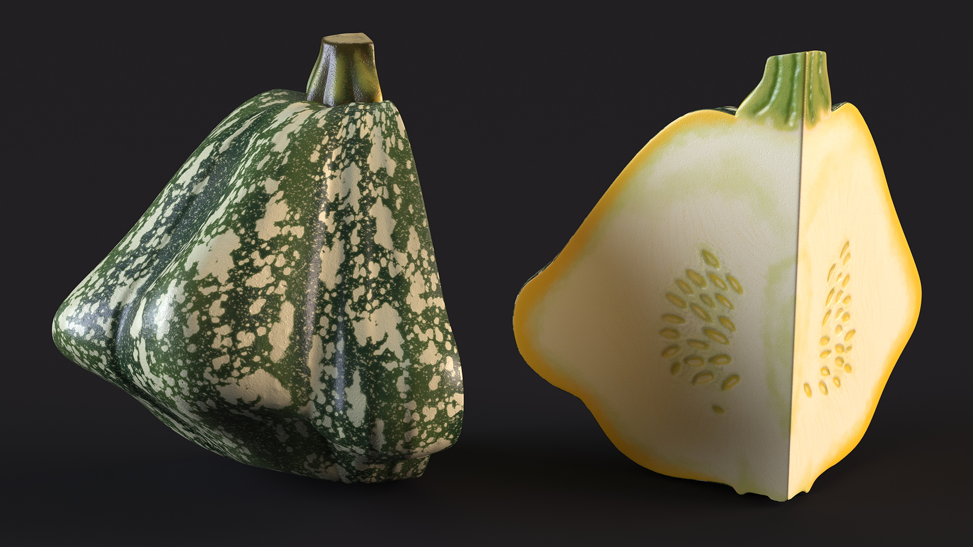 Green Color Bush Pumpkin Quarter 3D