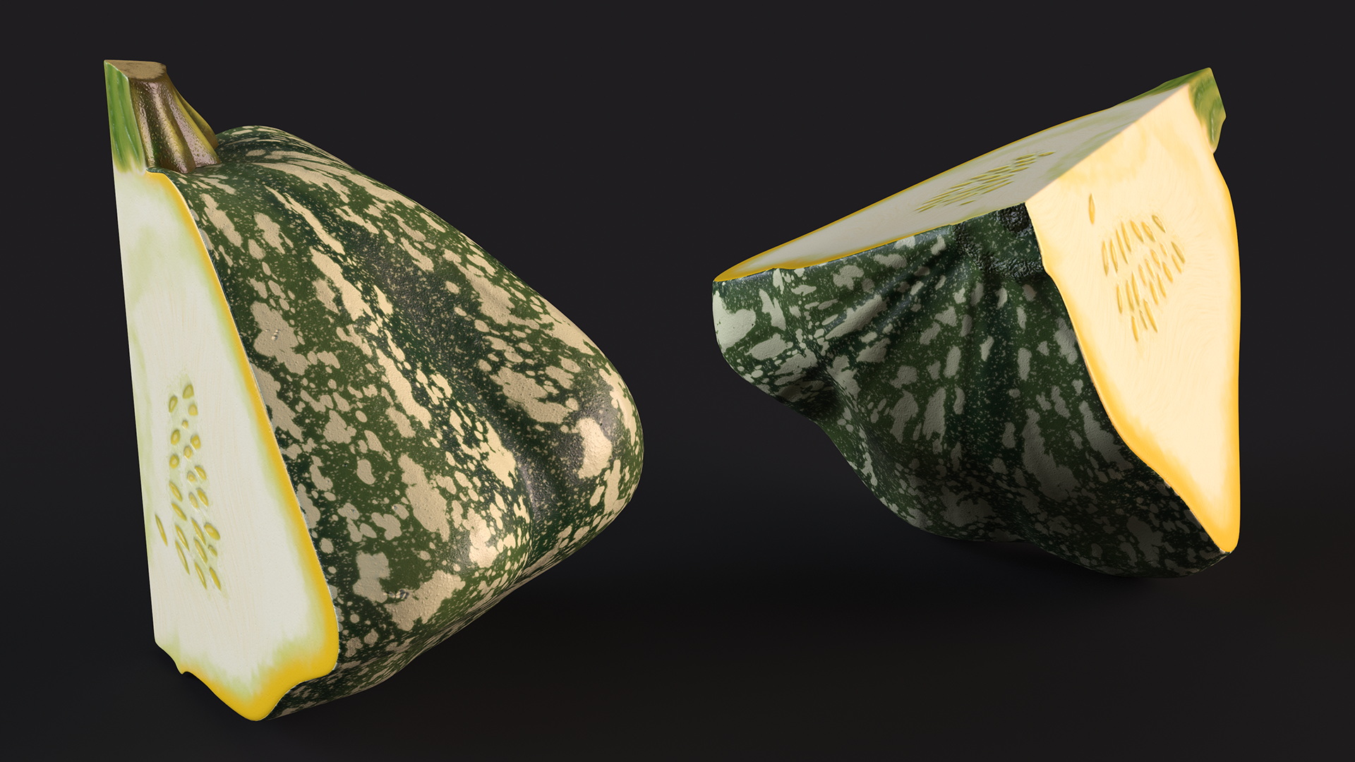 Green Color Bush Pumpkin Quarter 3D