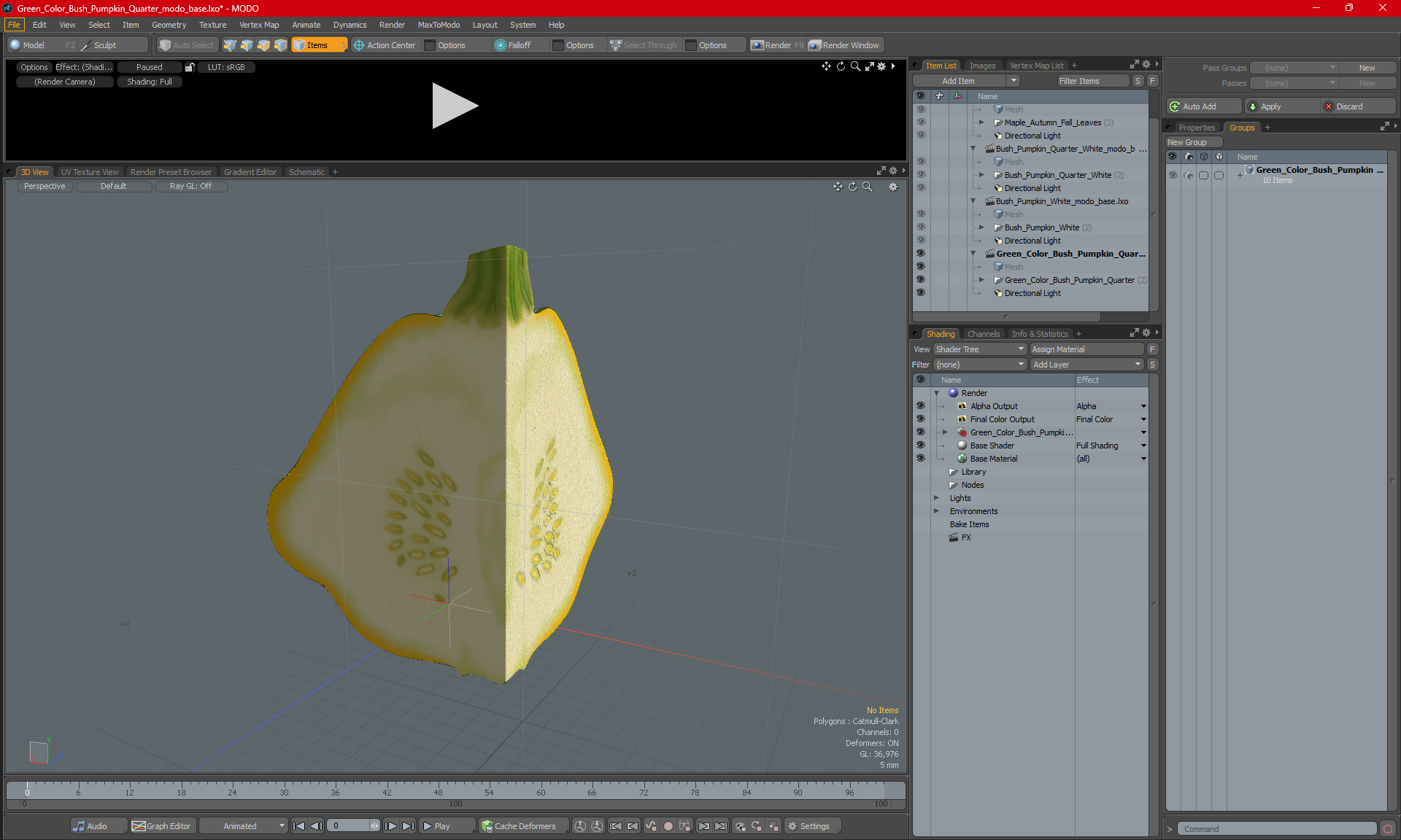 Green Color Bush Pumpkin Quarter 3D