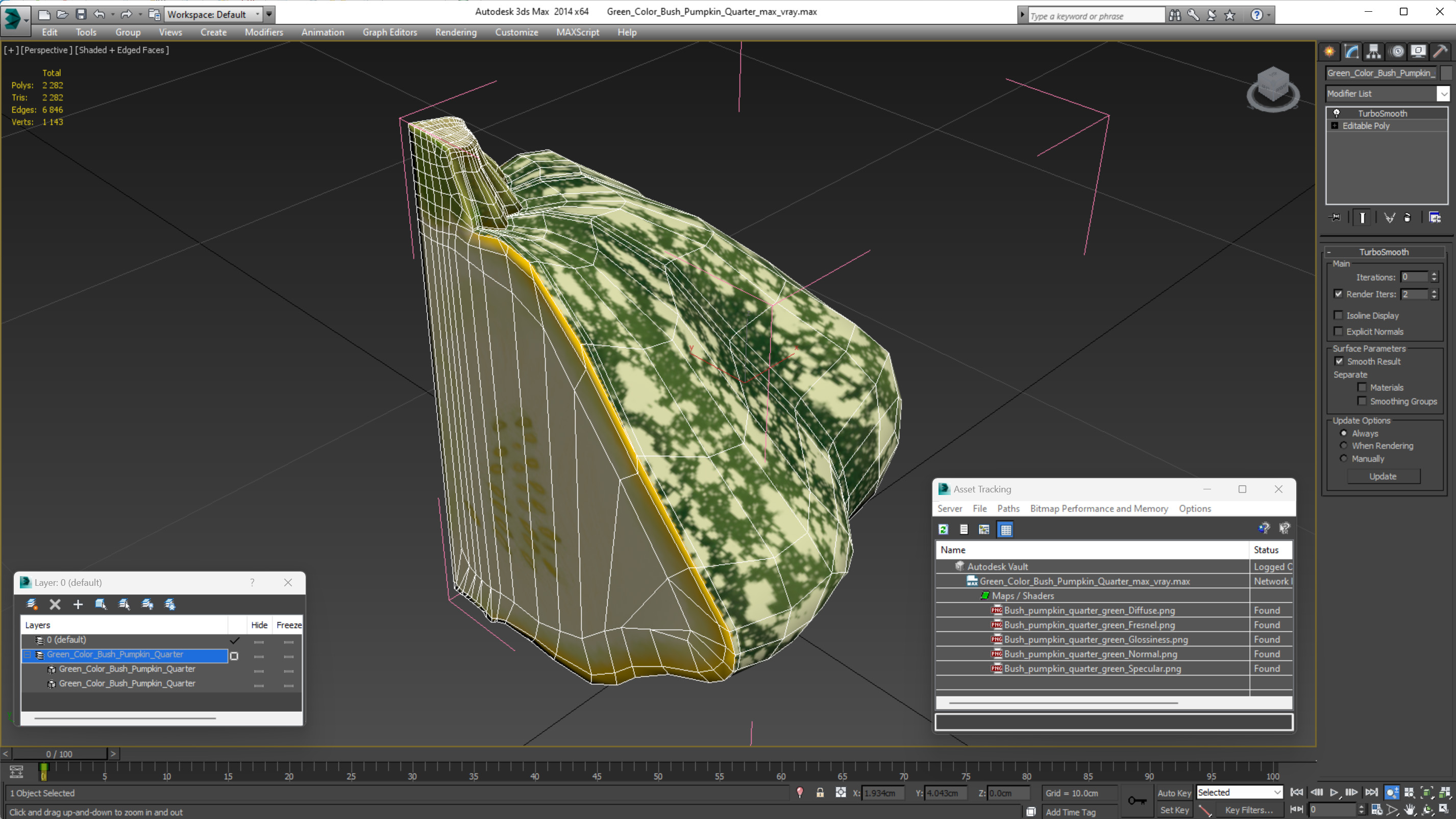 Green Color Bush Pumpkin Quarter 3D