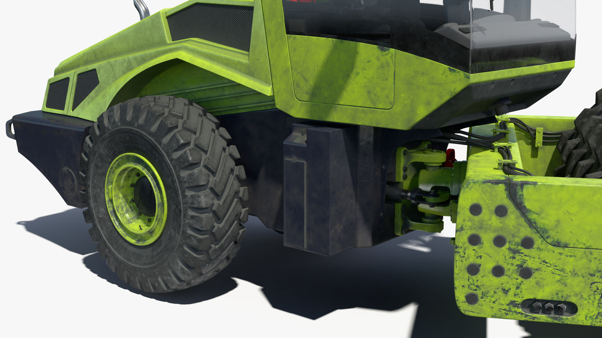 3D Single Drum Compactor Vehicle Dirty Rigged for Maya