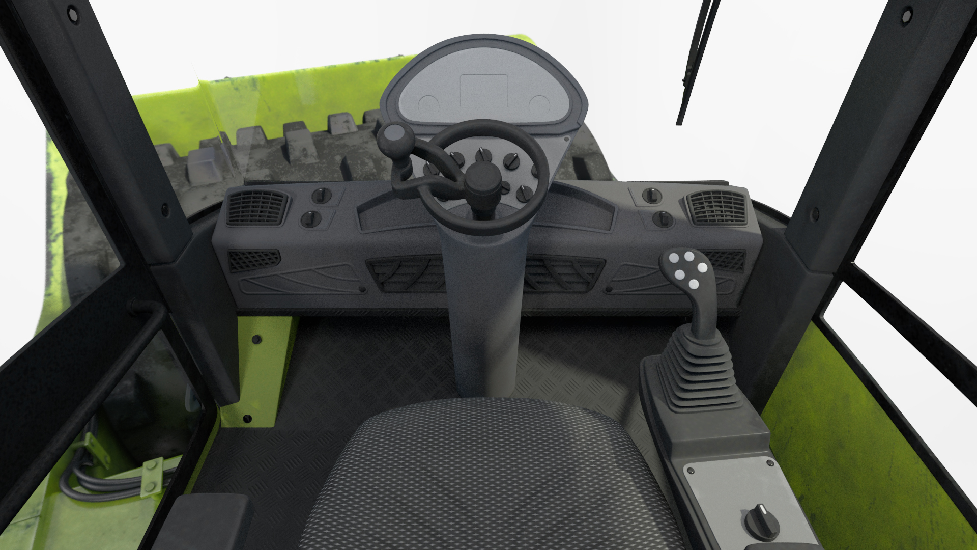 3D Single Drum Compactor Vehicle Dirty Rigged for Maya