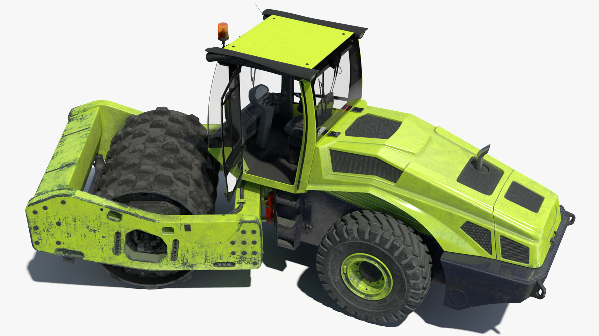 3D Single Drum Compactor Vehicle Dirty Rigged for Maya
