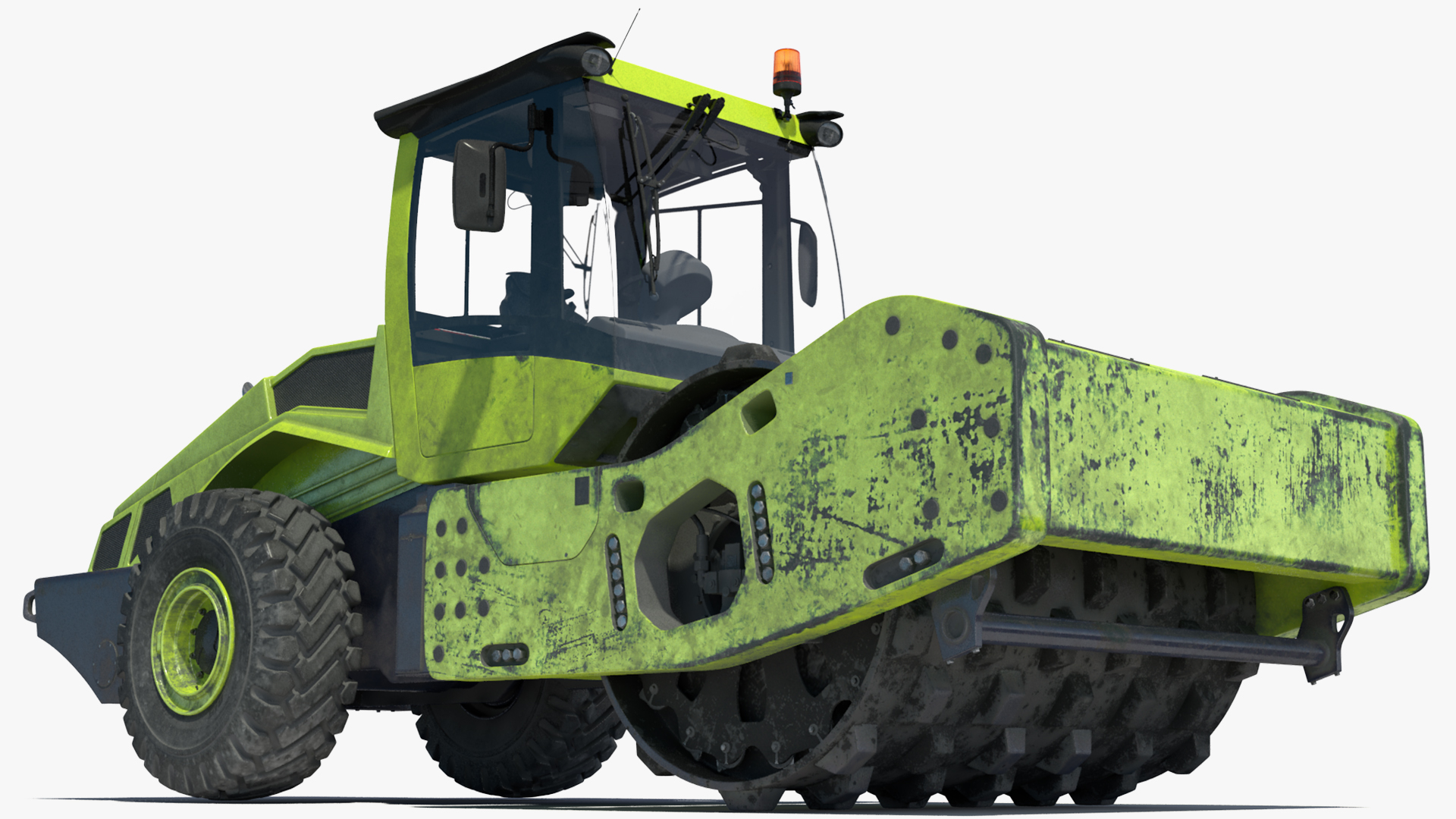 3D Single Drum Compactor Vehicle Dirty Rigged for Maya