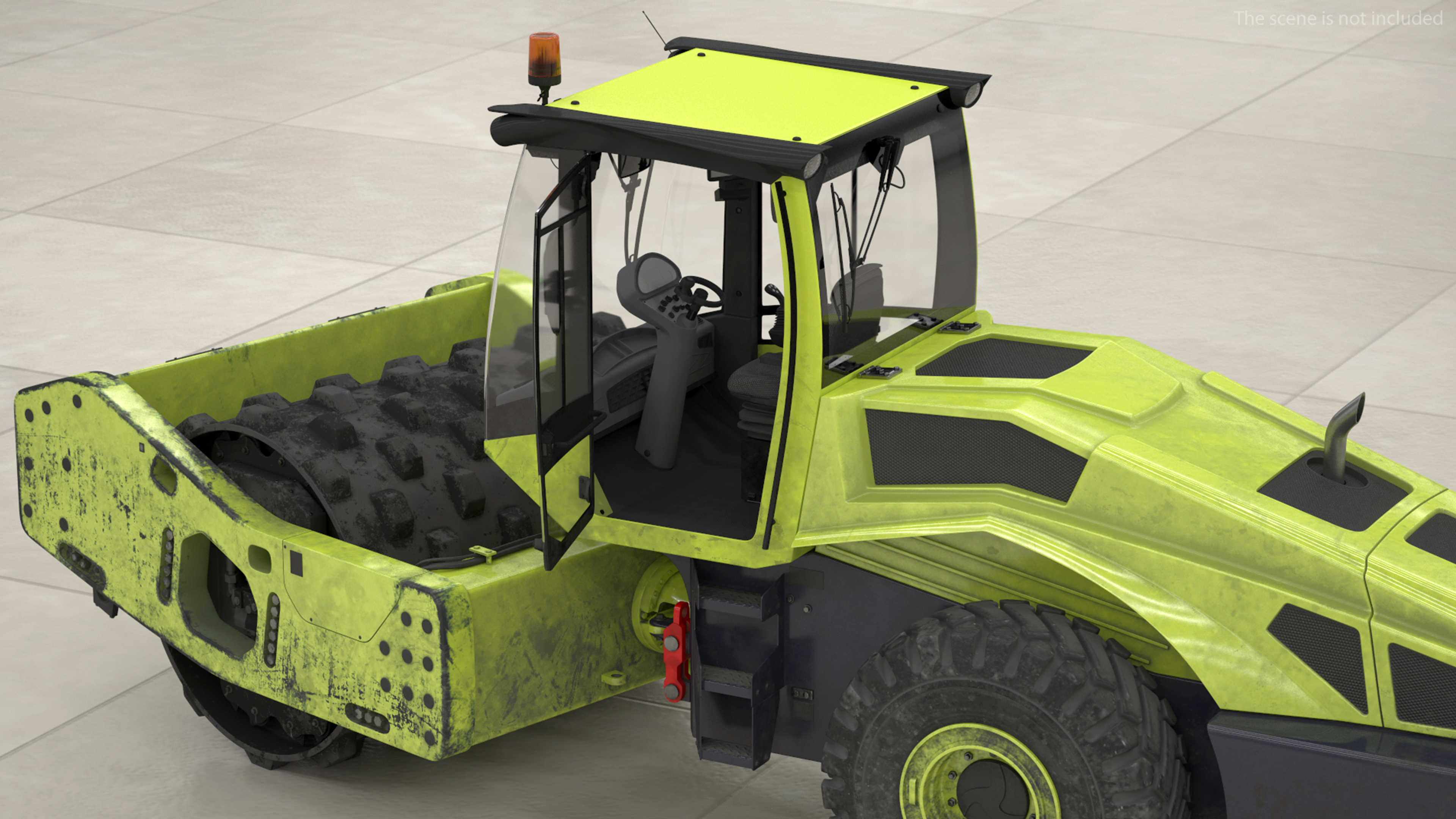 3D Single Drum Compactor Vehicle Dirty Rigged for Maya