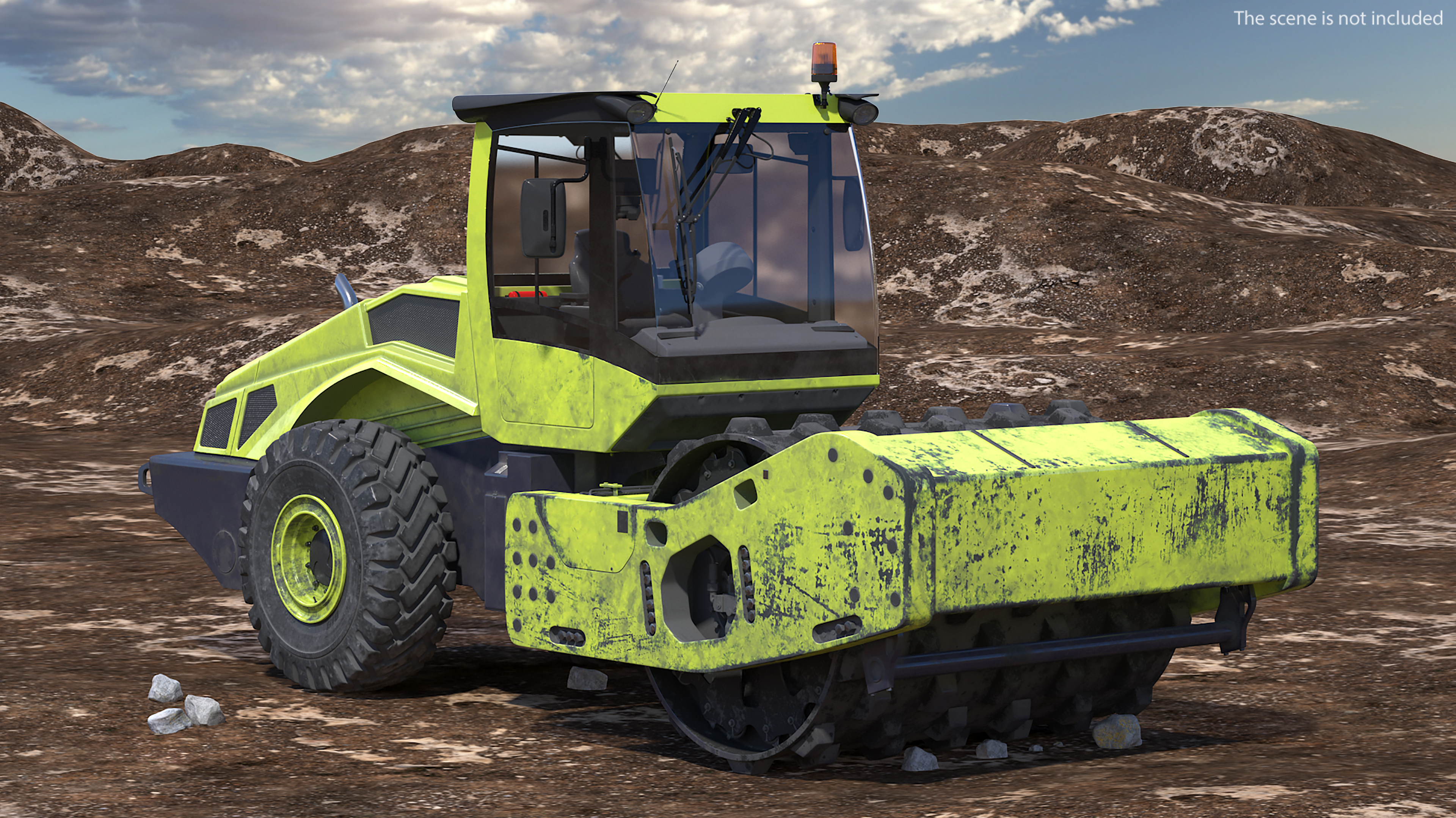 3D Single Drum Compactor Vehicle Dirty Rigged for Maya
