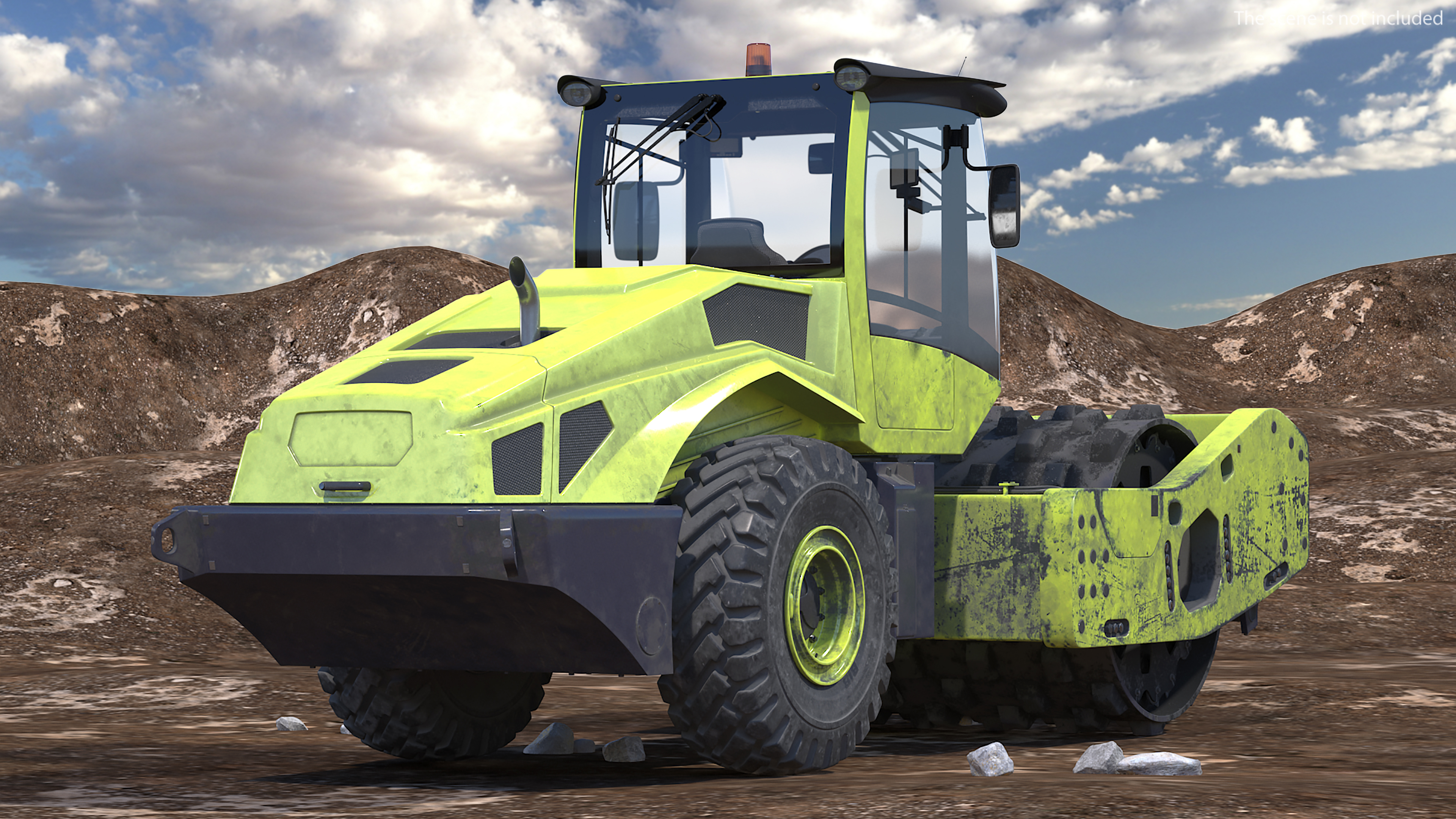 3D Single Drum Compactor Vehicle Dirty Rigged for Maya