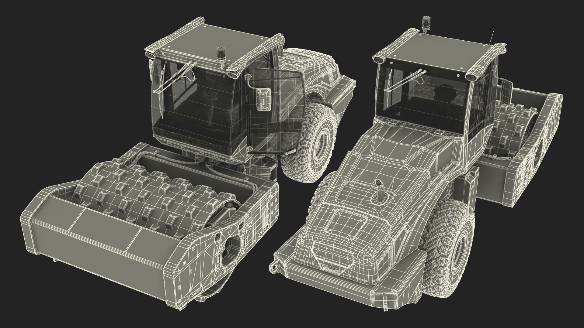 3D Single Drum Compactor Vehicle Dirty Rigged for Maya