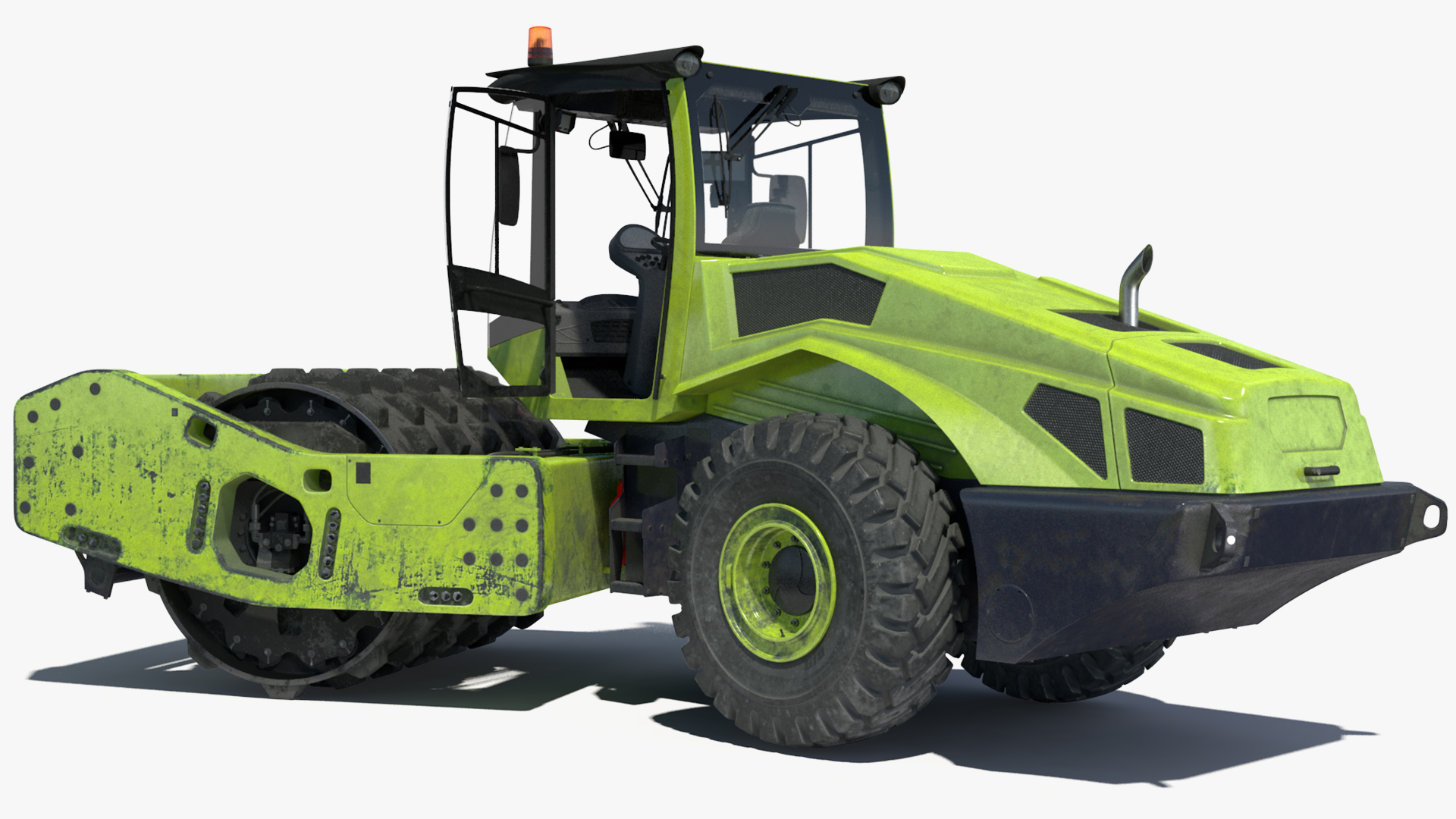 3D Single Drum Compactor Vehicle Dirty Rigged for Maya