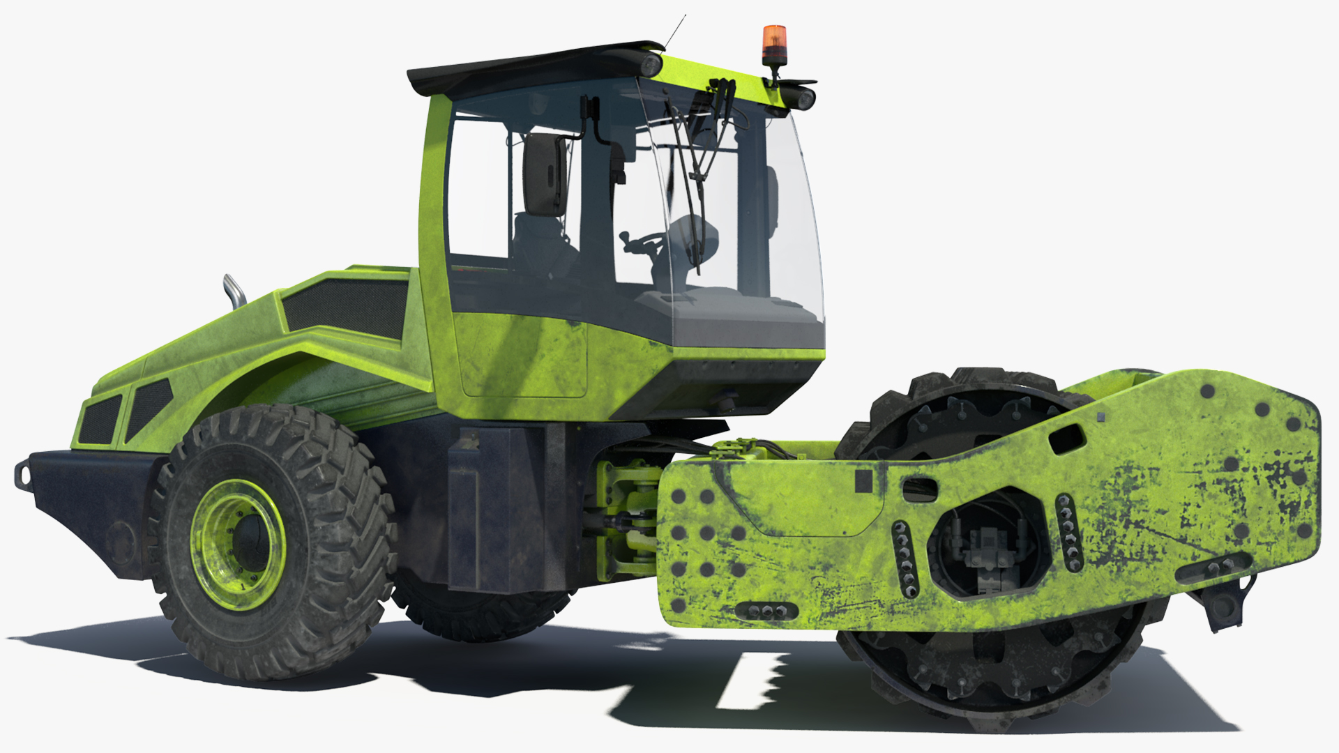3D Single Drum Compactor Vehicle Dirty Rigged for Maya