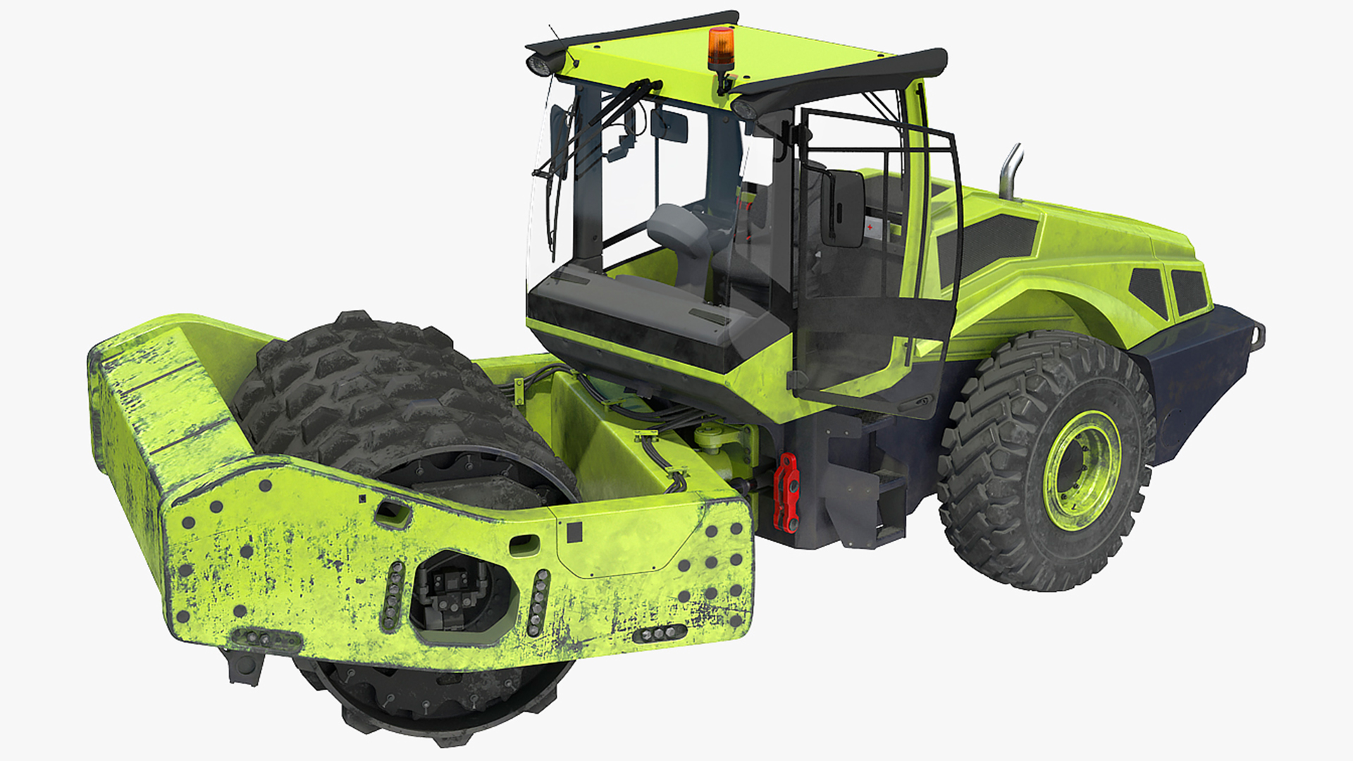 3D Single Drum Compactor Vehicle Dirty Rigged for Maya