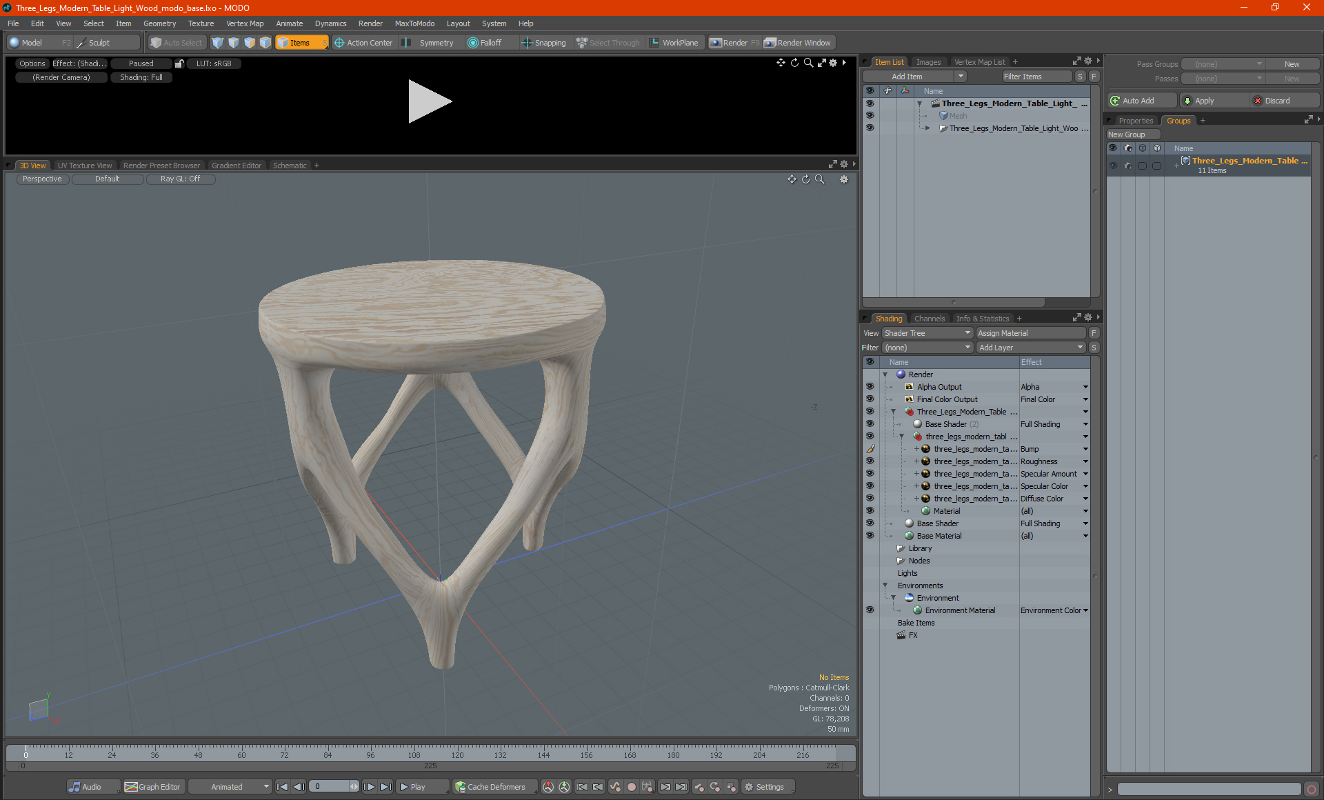 Three Legs Modern Table Light Wood 3D model