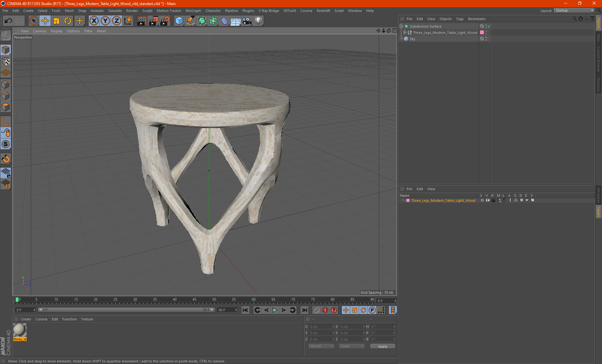 Three Legs Modern Table Light Wood 3D model