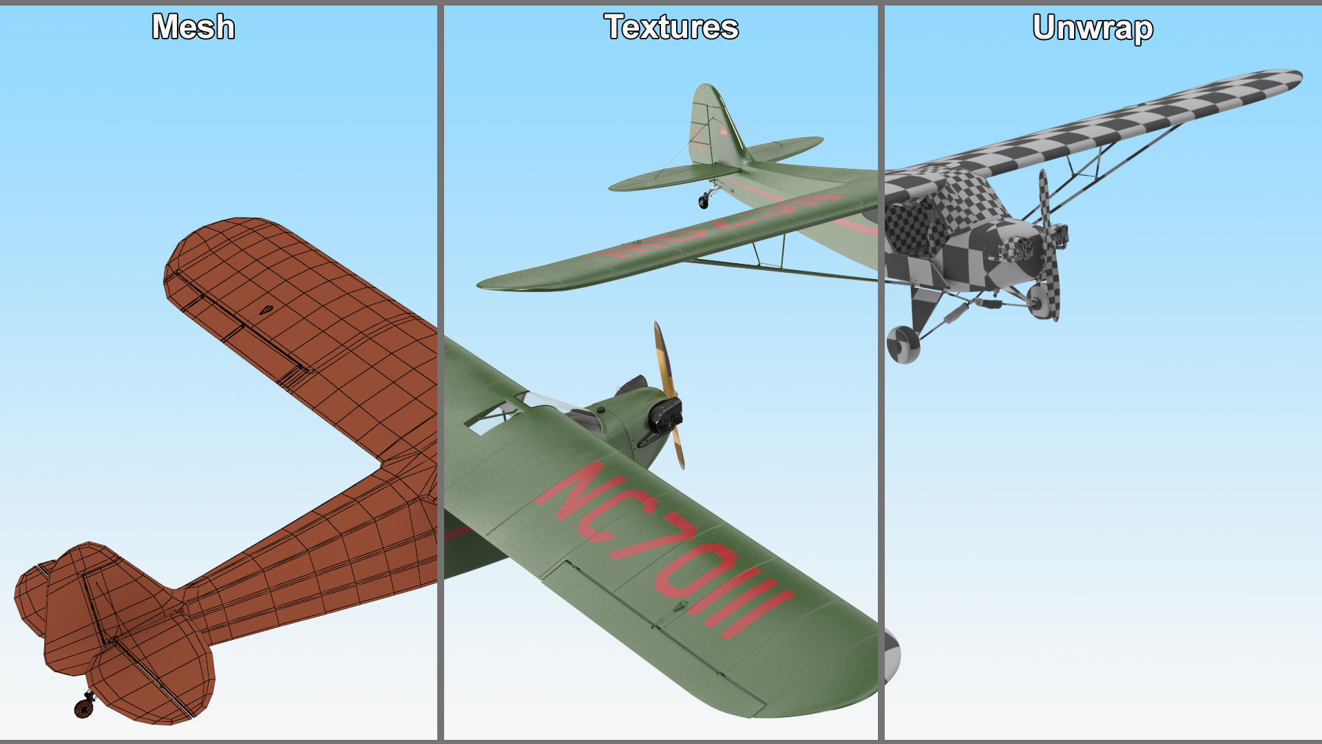 Private Aircraft Piper J-3 Rigged for Cinema 4D 3D