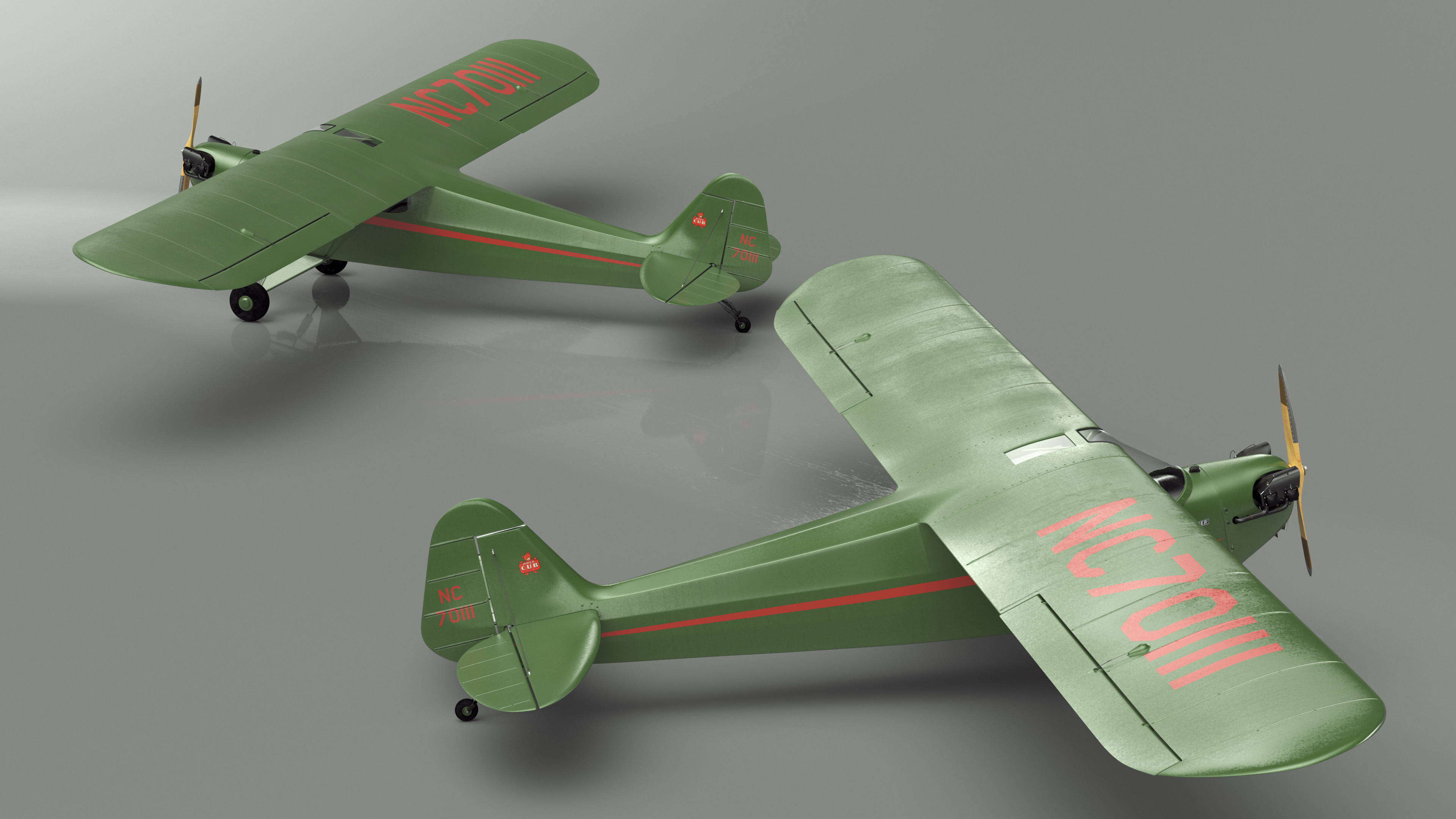 Private Aircraft Piper J-3 Rigged for Cinema 4D 3D